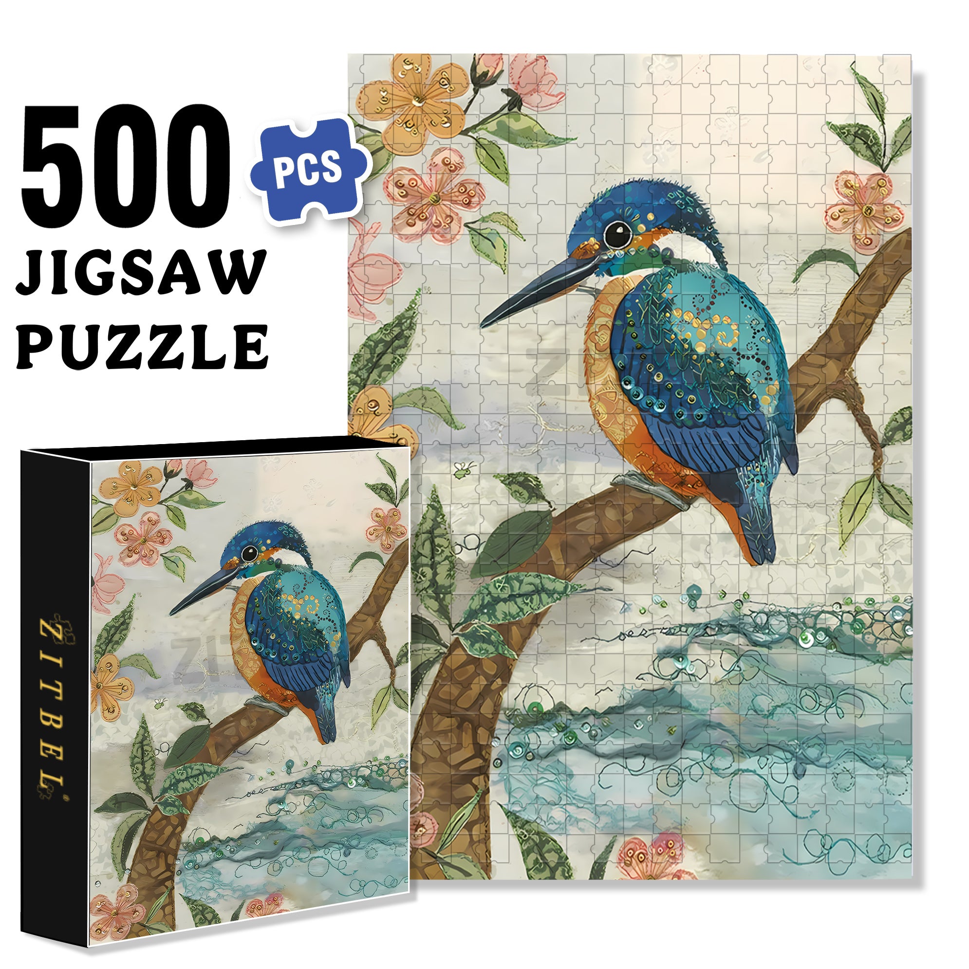 Jeweled Kingfisher 500pcs/1000pcs Jigsaw Puzzle, Scratch-Resistant, Interactive Family Game & Brain-Boosting DIY Decor, Perfect for Halloween, Christmas & New Year Gifts, Family Puzzle Game