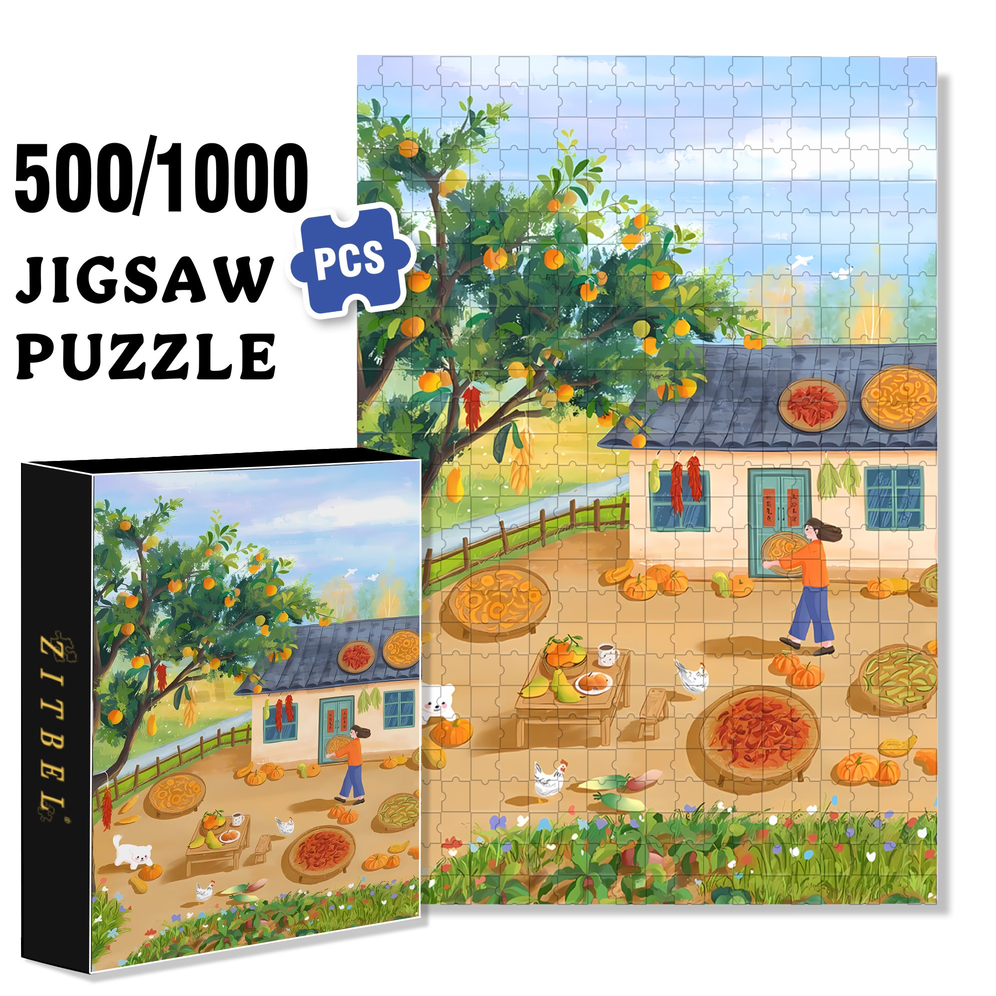 King's Weather 500pcs/1000pcs Jigsaw Puzzle, Scratch-Resistant, Interactive Family Game & Brain-Boosting DIY Decor, Perfect for Halloween, Christmas & New Year Gifts, Family Puzzle Game