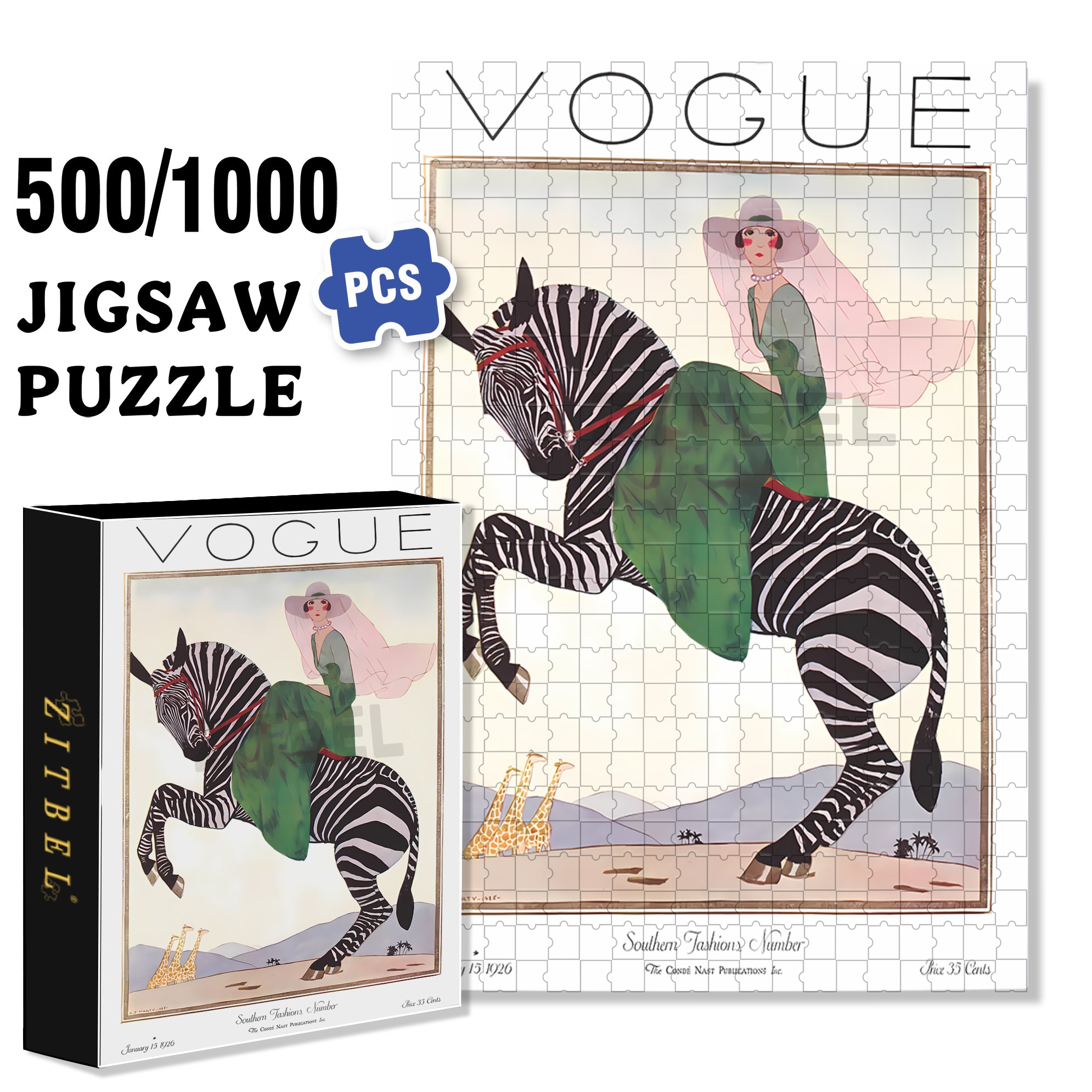 Lady on a Zebra 500pcs/1000pcs Jigsaw Puzzle, Scratch-Resistant, Interactive Family Game & Brain-Boosting DIY Decor, Perfect for Halloween, Christmas & New Year Gifts, Family Puzzle Game