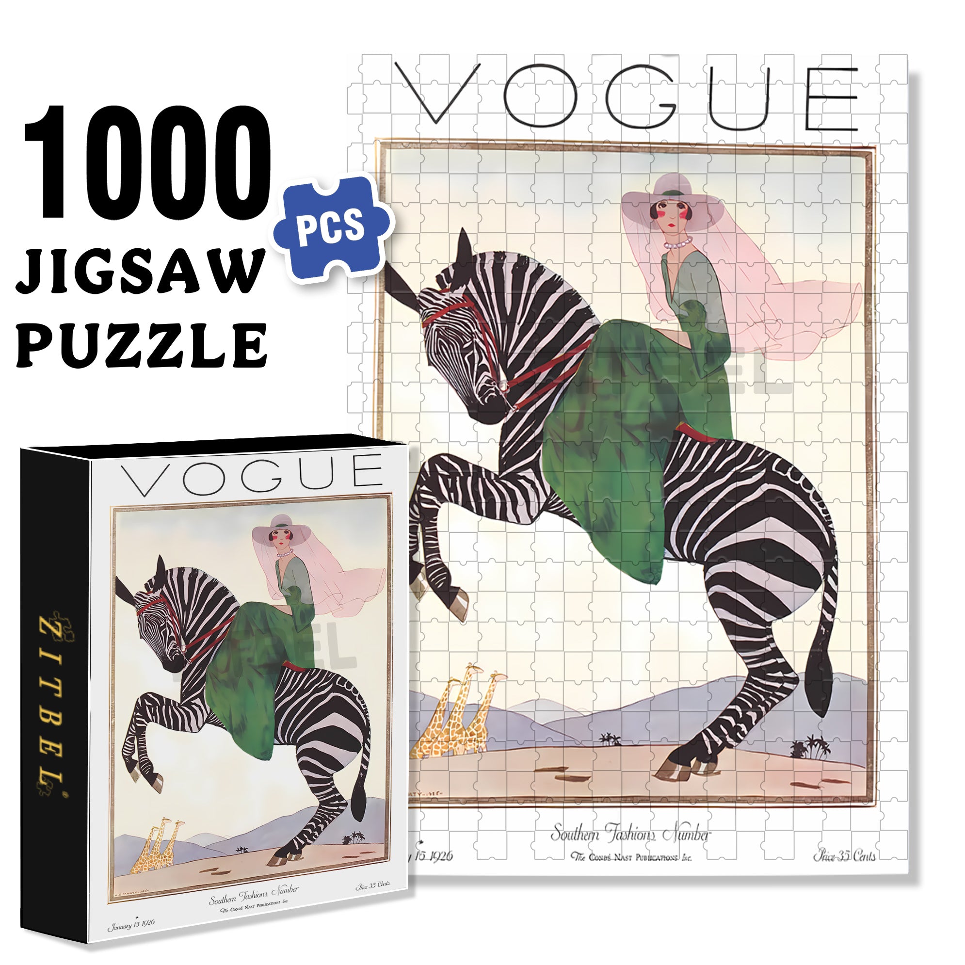 Lady on a Zebra 500pcs/1000pcs Jigsaw Puzzle, Scratch-Resistant, Interactive Family Game & Brain-Boosting DIY Decor, Perfect for Halloween, Christmas & New Year Gifts, Family Puzzle Game