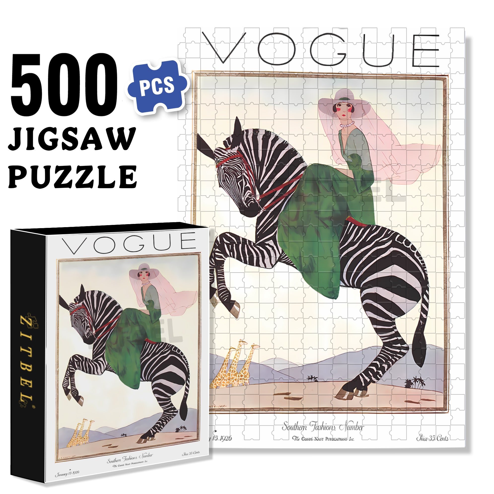 Lady on a Zebra 500pcs/1000pcs Jigsaw Puzzle, Scratch-Resistant, Interactive Family Game & Brain-Boosting DIY Decor, Perfect for Halloween, Christmas & New Year Gifts, Family Puzzle Game