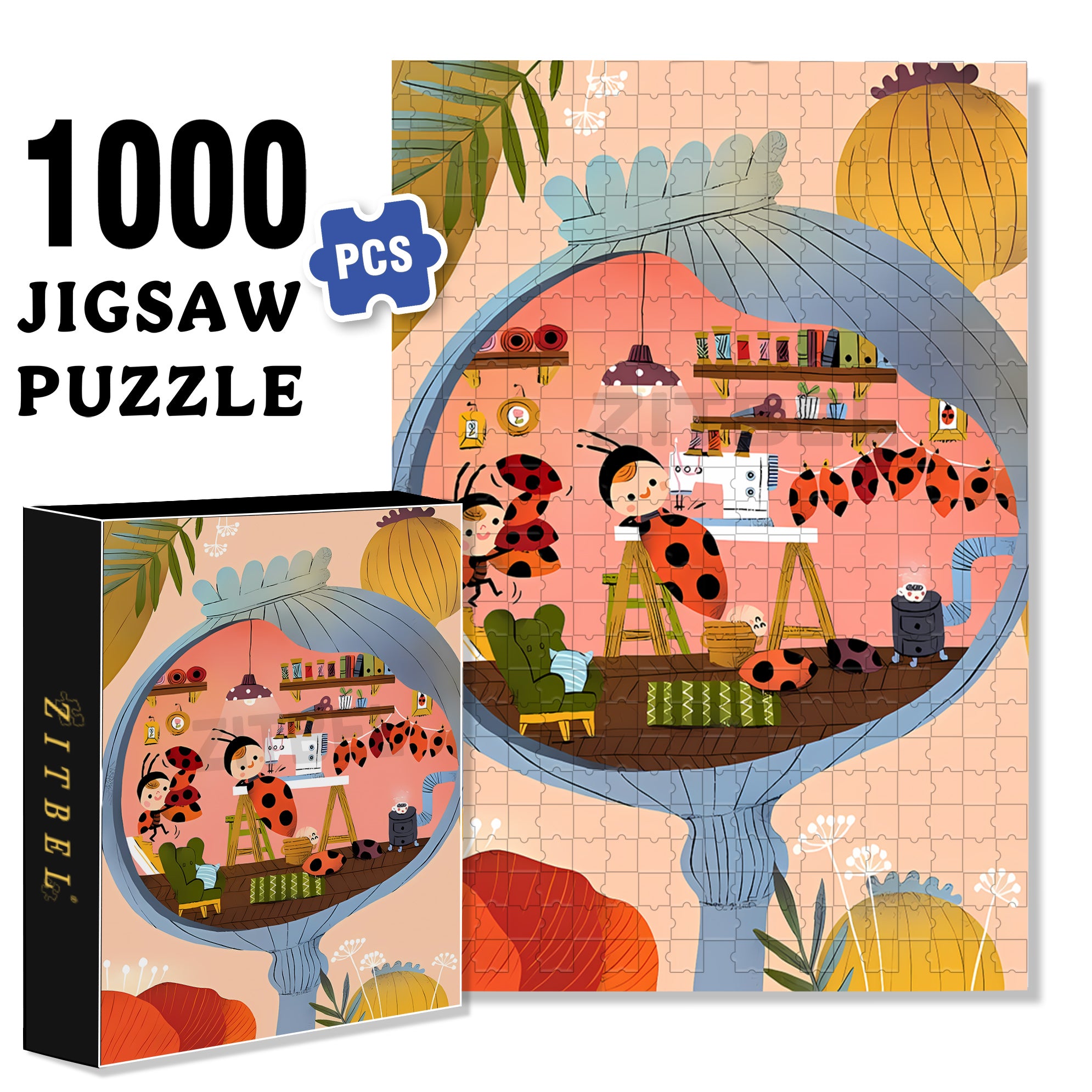 Ladybug Wings 500pcs/1000pcs Jigsaw Puzzle, Scratch-Resistant, Interactive Family Game & Brain-Boosting DIY Decor, Perfect for Halloween, Christmas & New Year Gifts, Family Puzzle Game