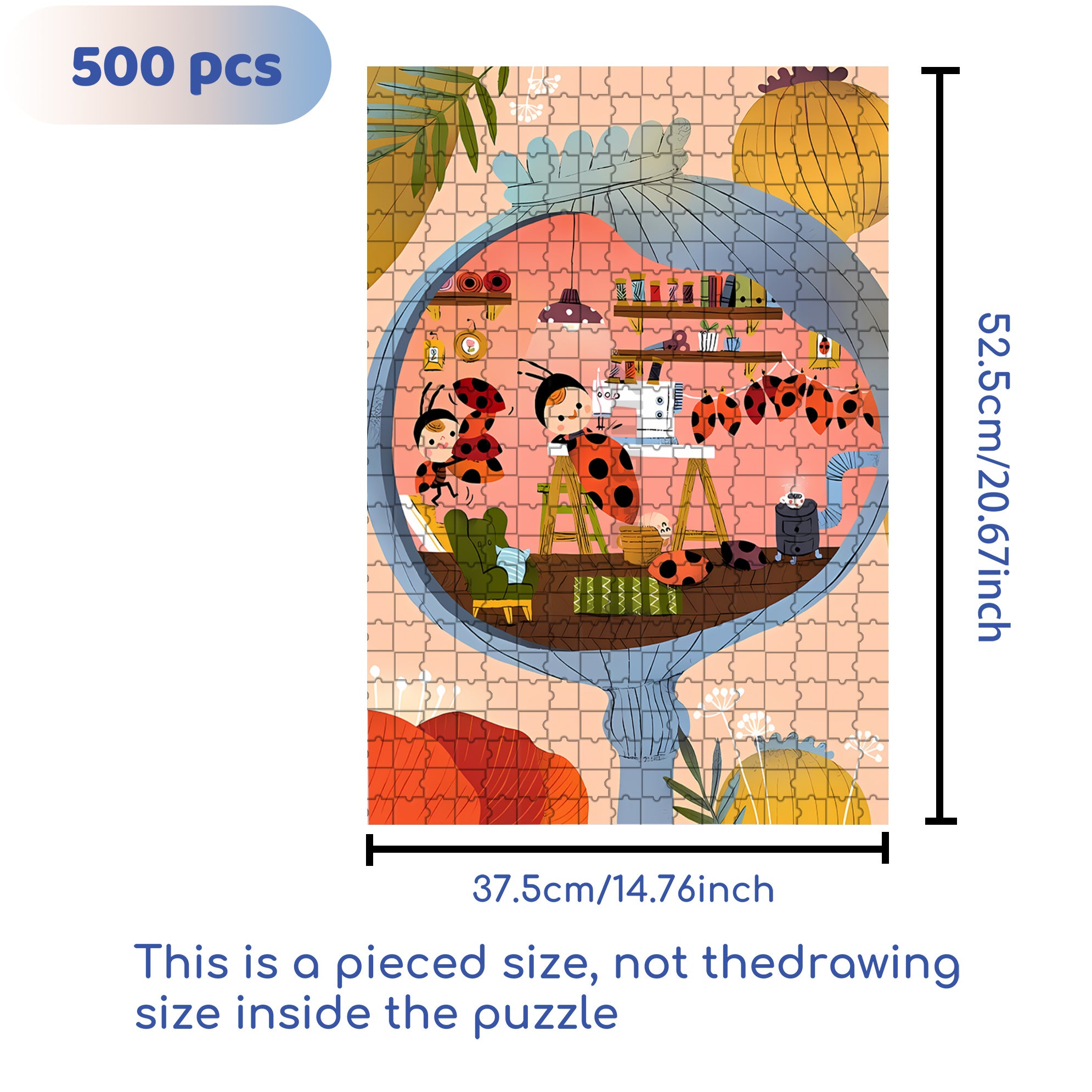 Ladybug Wings 500pcs/1000pcs Jigsaw Puzzle, Scratch-Resistant, Interactive Family Game & Brain-Boosting DIY Decor, Perfect for Halloween, Christmas & New Year Gifts, Family Puzzle Game