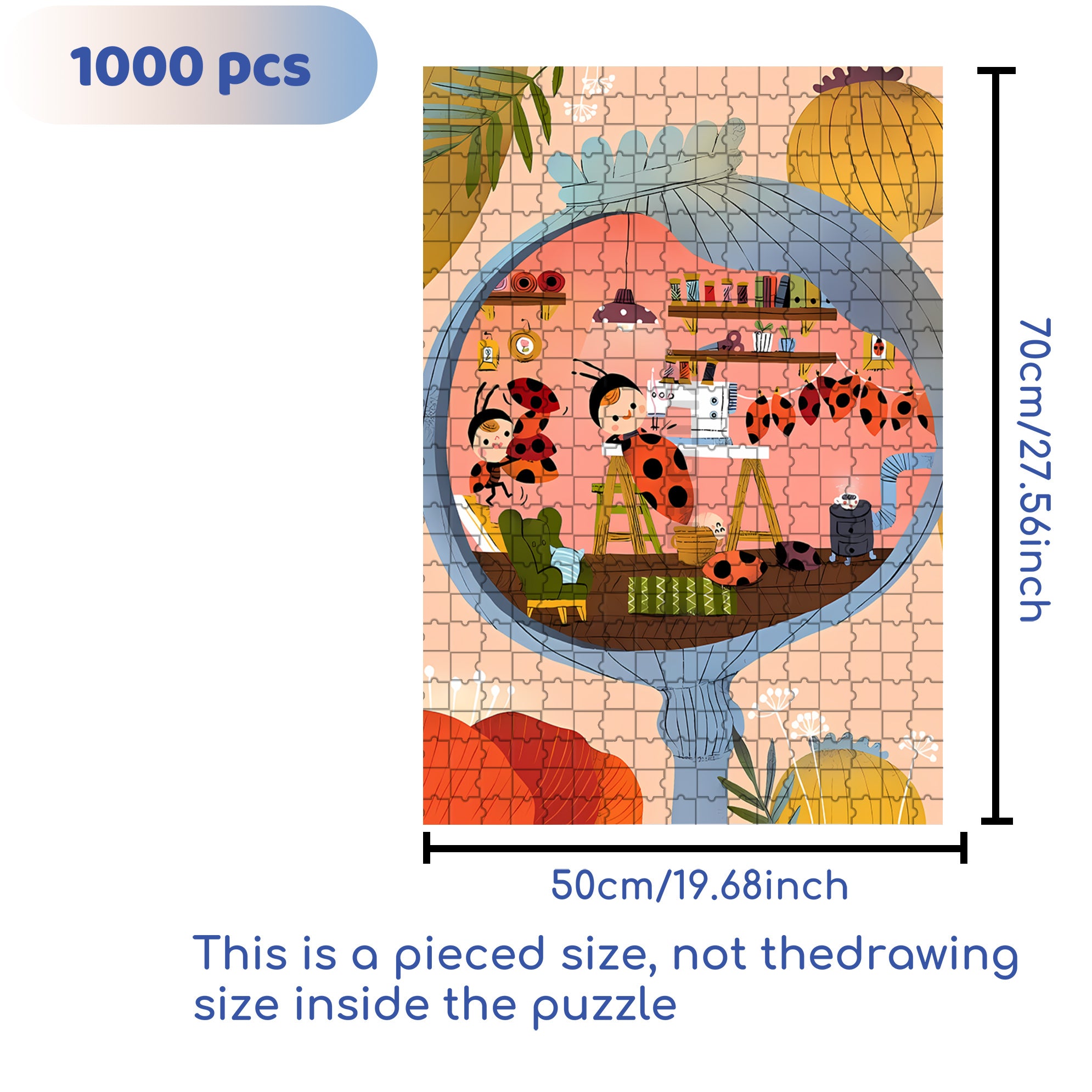 Ladybug Wings 500pcs/1000pcs Jigsaw Puzzle, Scratch-Resistant, Interactive Family Game & Brain-Boosting DIY Decor, Perfect for Halloween, Christmas & New Year Gifts, Family Puzzle Game