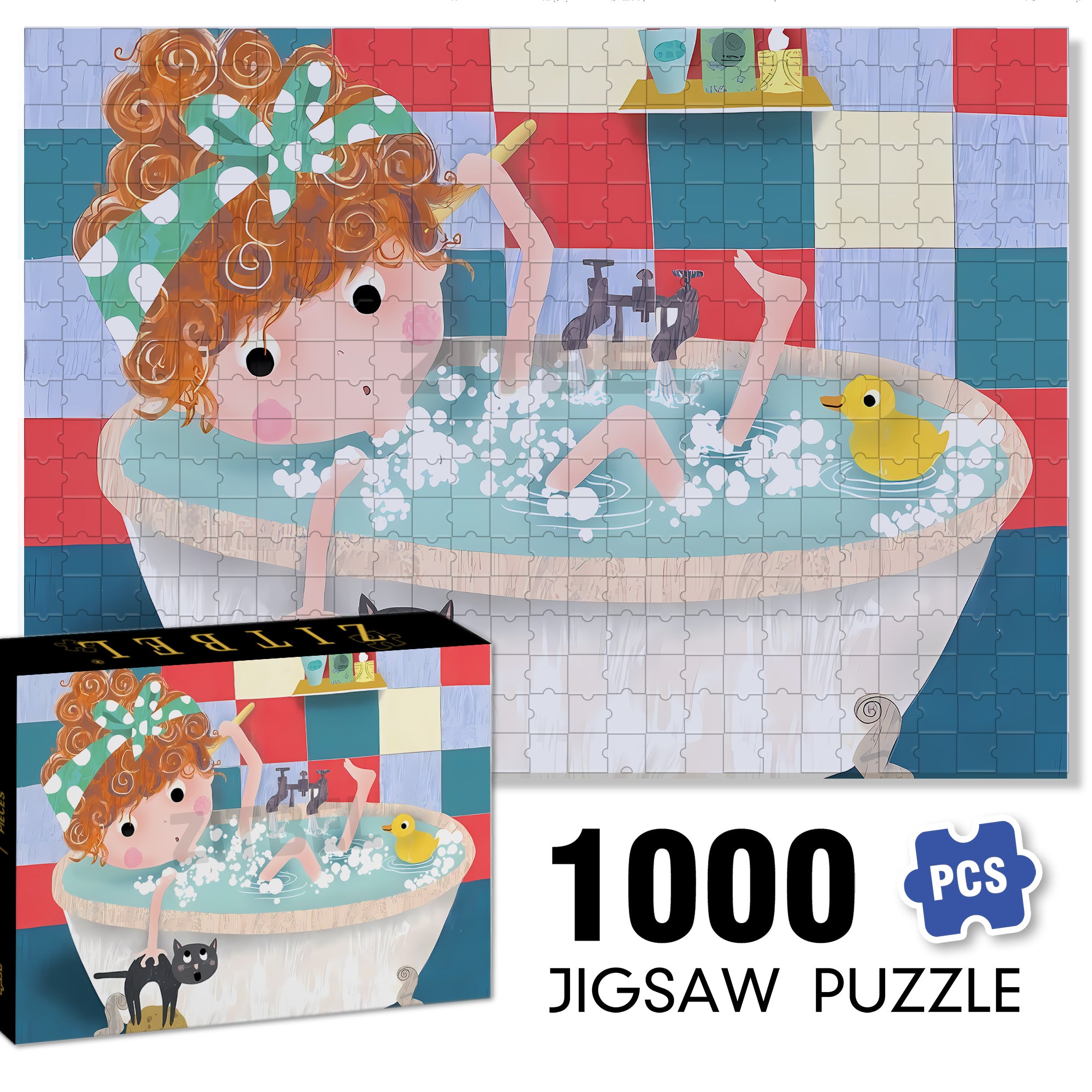 Let's Take A Bath Together 500pcs/1000pcs Jigsaw Puzzle, Scratch-Resistant, Interactive Family Game & Brain-Boosting DIY Decor, Perfect for Halloween, Christmas & New Year Gifts, Family Puzzle Game