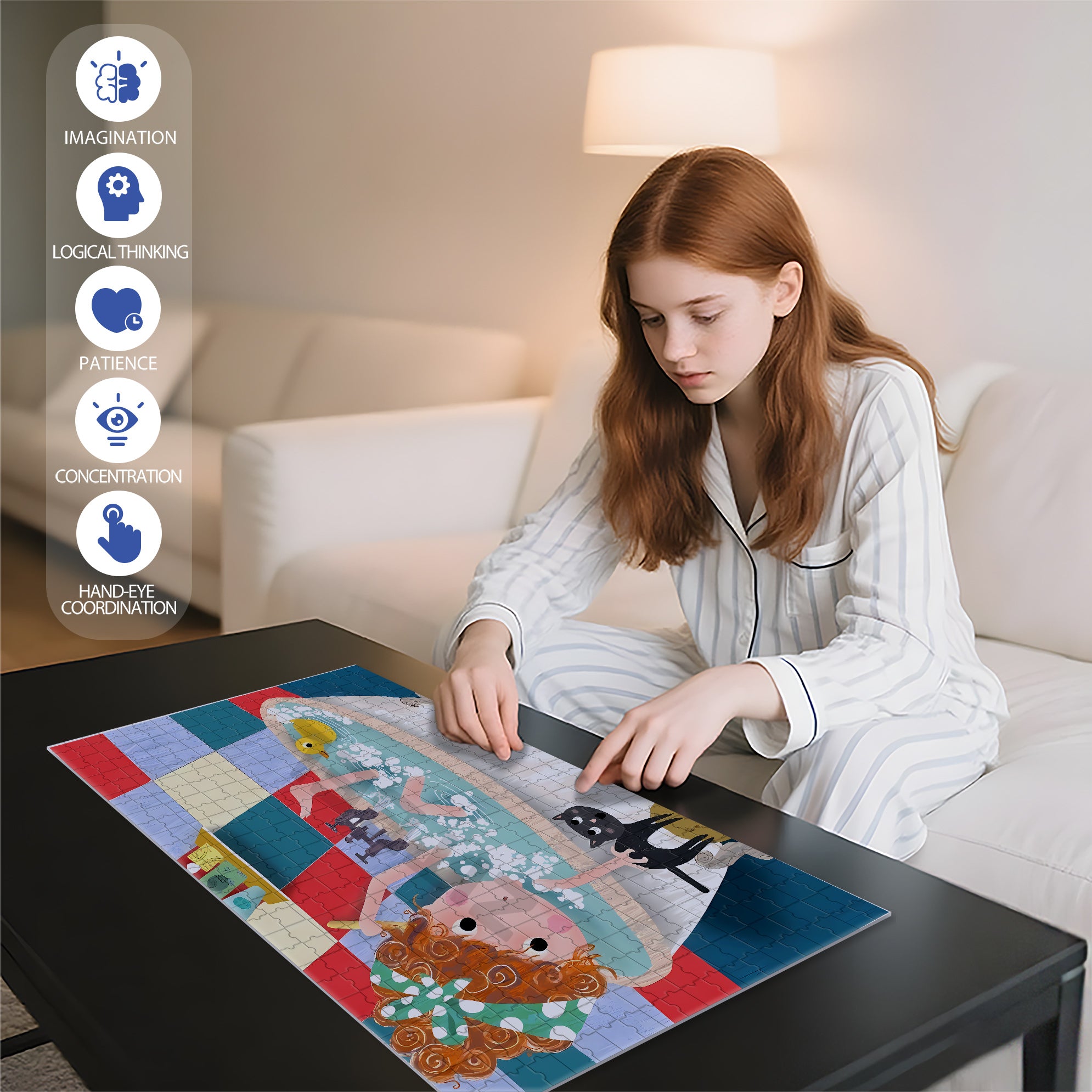 Let's Take A Bath Together 500pcs/1000pcs Jigsaw Puzzle, Scratch-Resistant, Interactive Family Game & Brain-Boosting DIY Decor, Perfect for Halloween, Christmas & New Year Gifts, Family Puzzle Game