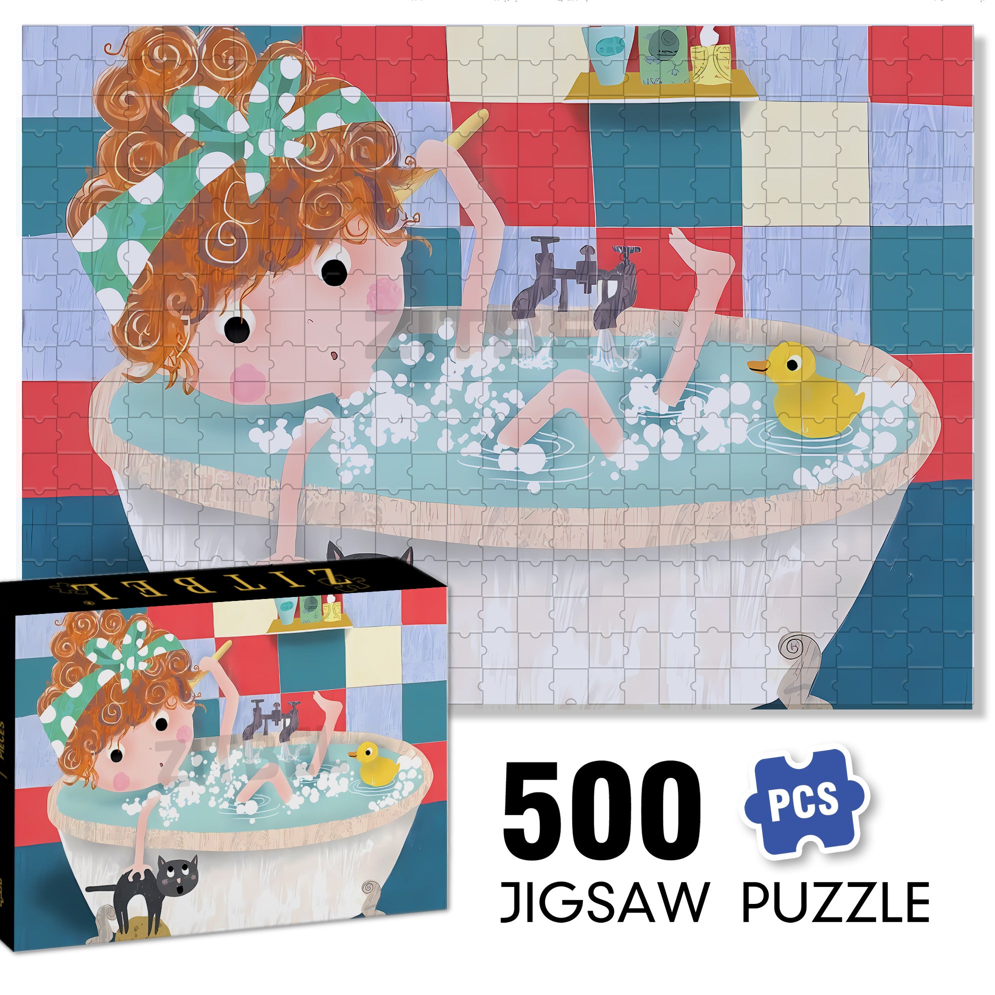 Let's Take A Bath Together 500pcs/1000pcs Jigsaw Puzzle, Scratch-Resistant, Interactive Family Game & Brain-Boosting DIY Decor, Perfect for Halloween, Christmas & New Year Gifts, Family Puzzle Game
