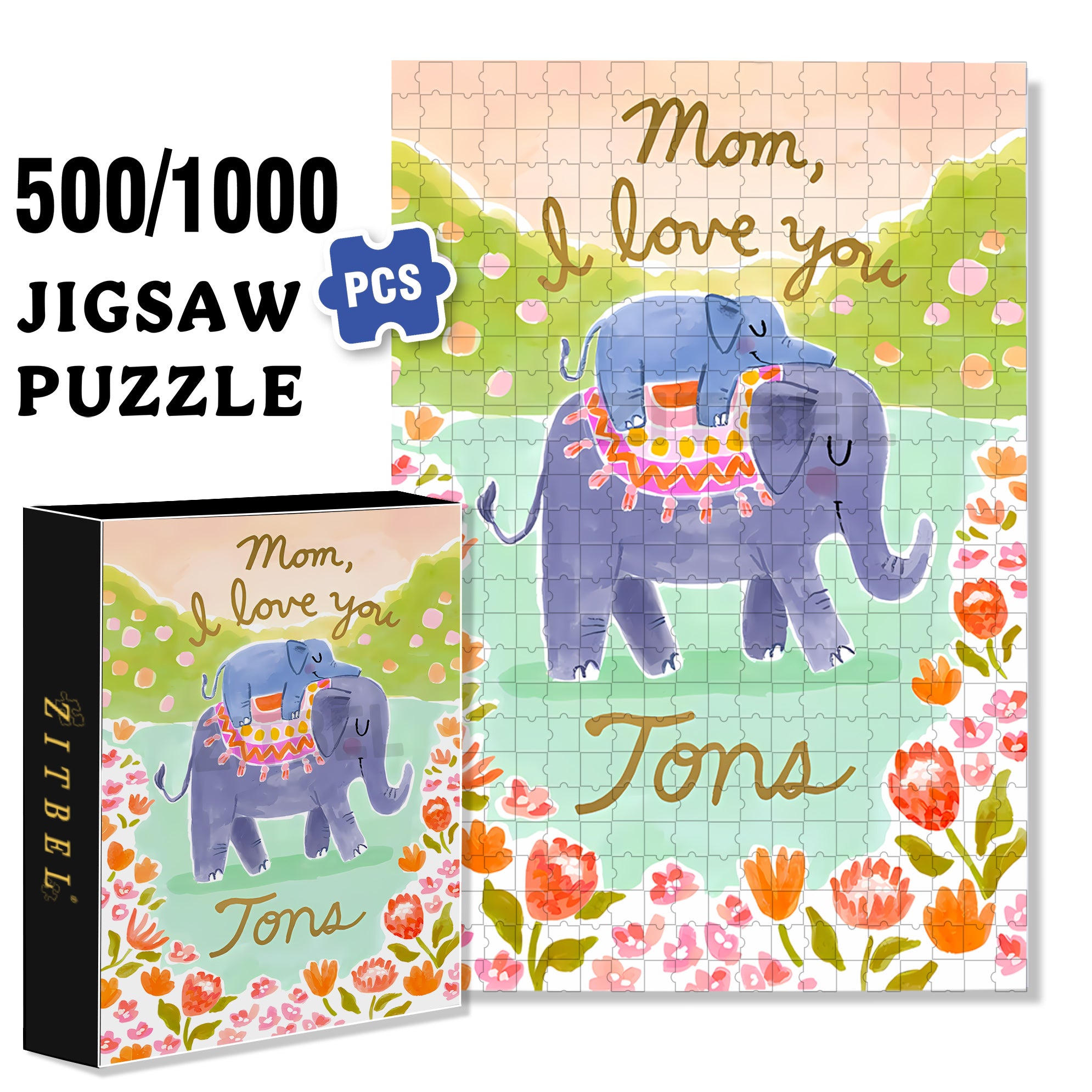 Love Mom 500pcs/1000pcs Jigsaw Puzzle, Scratch-Resistant, Interactive Family Game & Brain-Boosting DIY Decor, Perfect for Halloween, Christmas & New Year Gifts, Family Puzzle Game