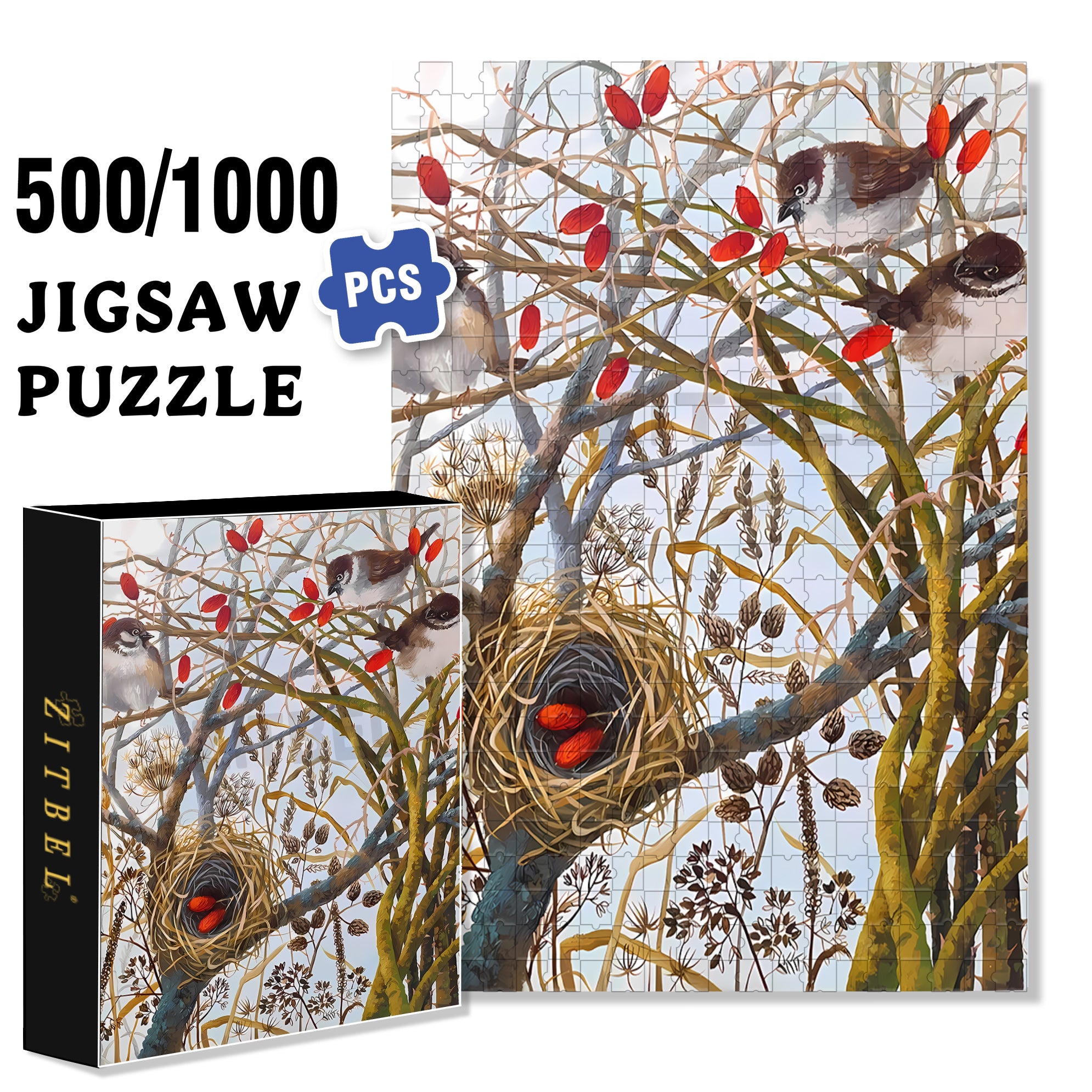 Nest 500pcs/1000pcs Jigsaw Puzzle, Scratch-Resistant, Interactive Family Game & Brain-Boosting DIY Decor, Perfect for Halloween, Christmas & New Year Gifts, Family Puzzle Game