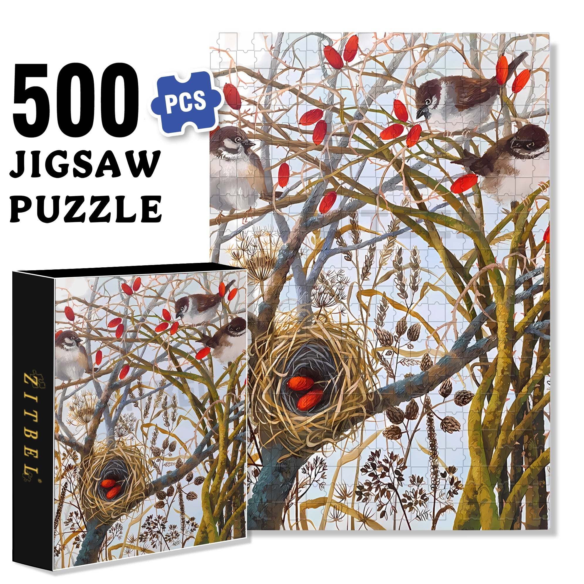 Nest 500pcs/1000pcs Jigsaw Puzzle, Scratch-Resistant, Interactive Family Game & Brain-Boosting DIY Decor, Perfect for Halloween, Christmas & New Year Gifts, Family Puzzle Game