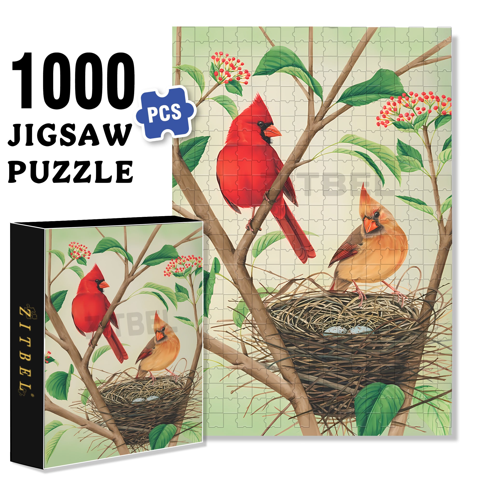 Northern Cardinals 500pcs/1000pcs Jigsaw Puzzle, Scratch-Resistant, Interactive Family Game & Brain-Boosting DIY Decor, Perfect for Halloween, Christmas & New Year Gifts, Family Puzzle Game