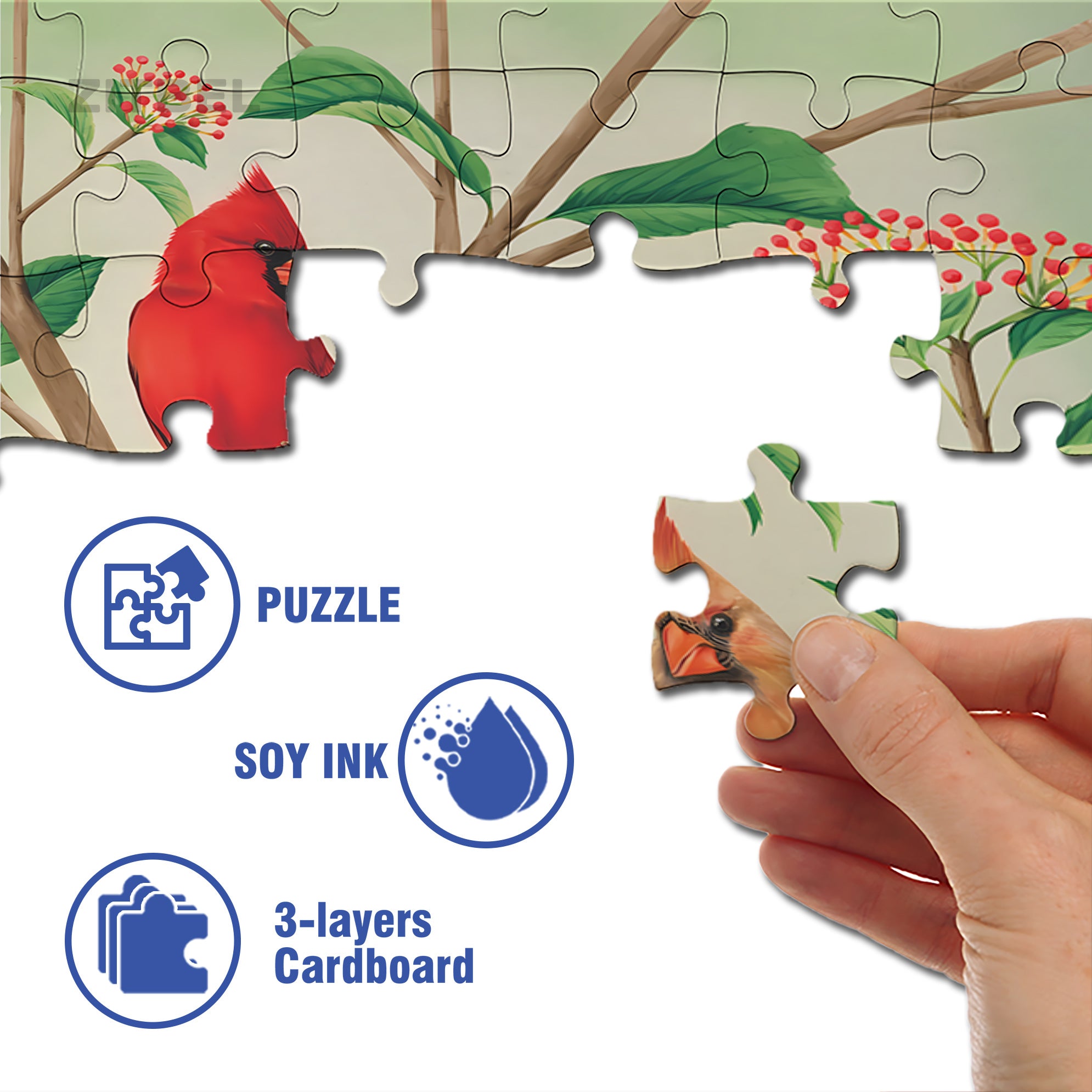 Northern Cardinals 500pcs/1000pcs Jigsaw Puzzle, Scratch-Resistant, Interactive Family Game & Brain-Boosting DIY Decor, Perfect for Halloween, Christmas & New Year Gifts, Family Puzzle Game