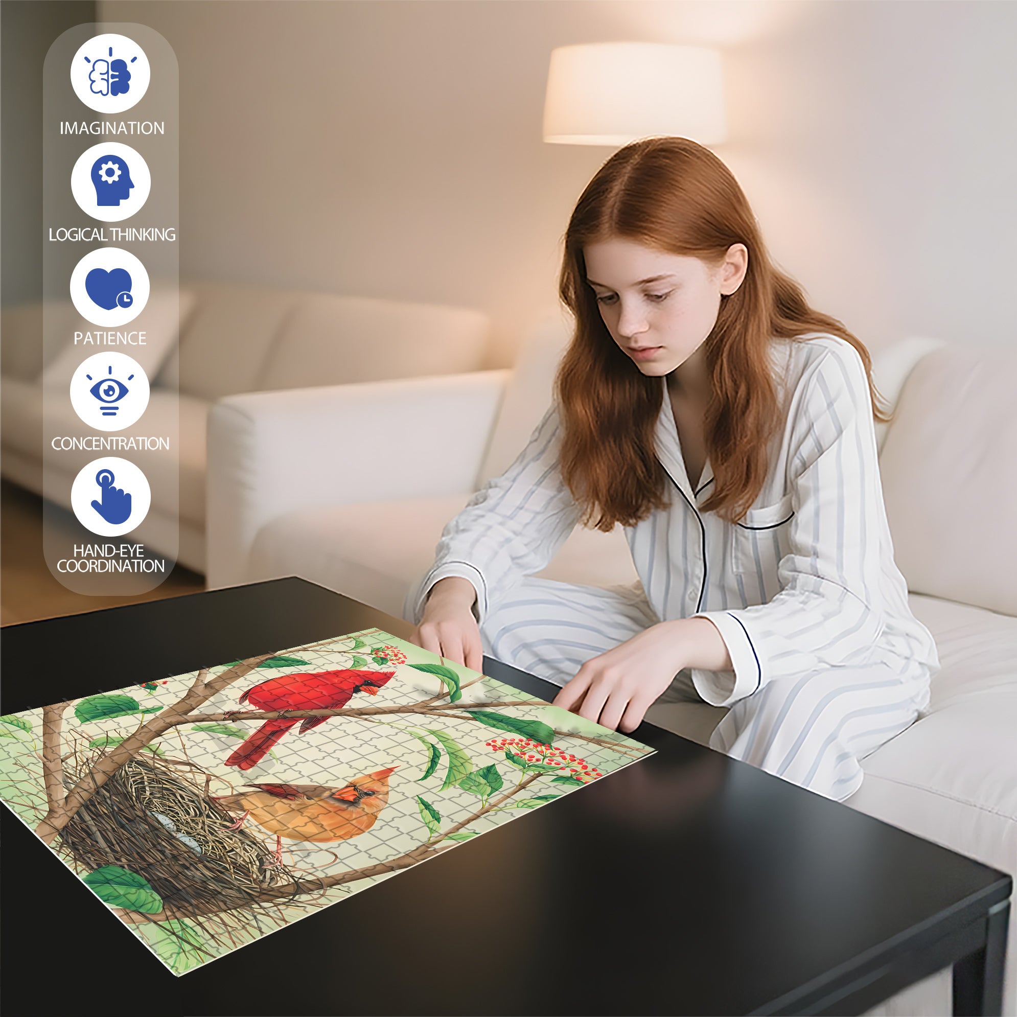 Northern Cardinals 500pcs/1000pcs Jigsaw Puzzle, Scratch-Resistant, Interactive Family Game & Brain-Boosting DIY Decor, Perfect for Halloween, Christmas & New Year Gifts, Family Puzzle Game