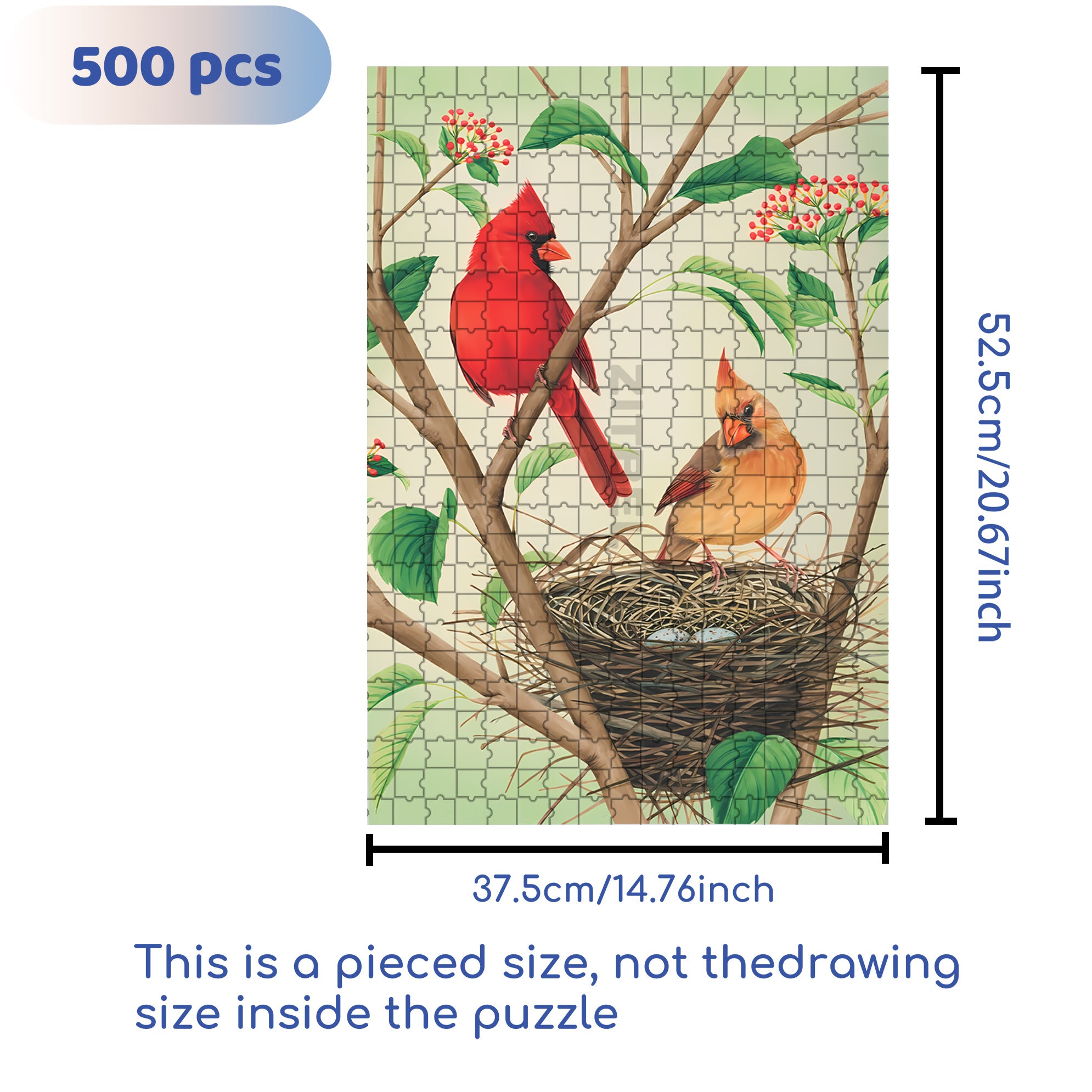 Northern Cardinals 500pcs/1000pcs Jigsaw Puzzle, Scratch-Resistant, Interactive Family Game & Brain-Boosting DIY Decor, Perfect for Halloween, Christmas & New Year Gifts, Family Puzzle Game