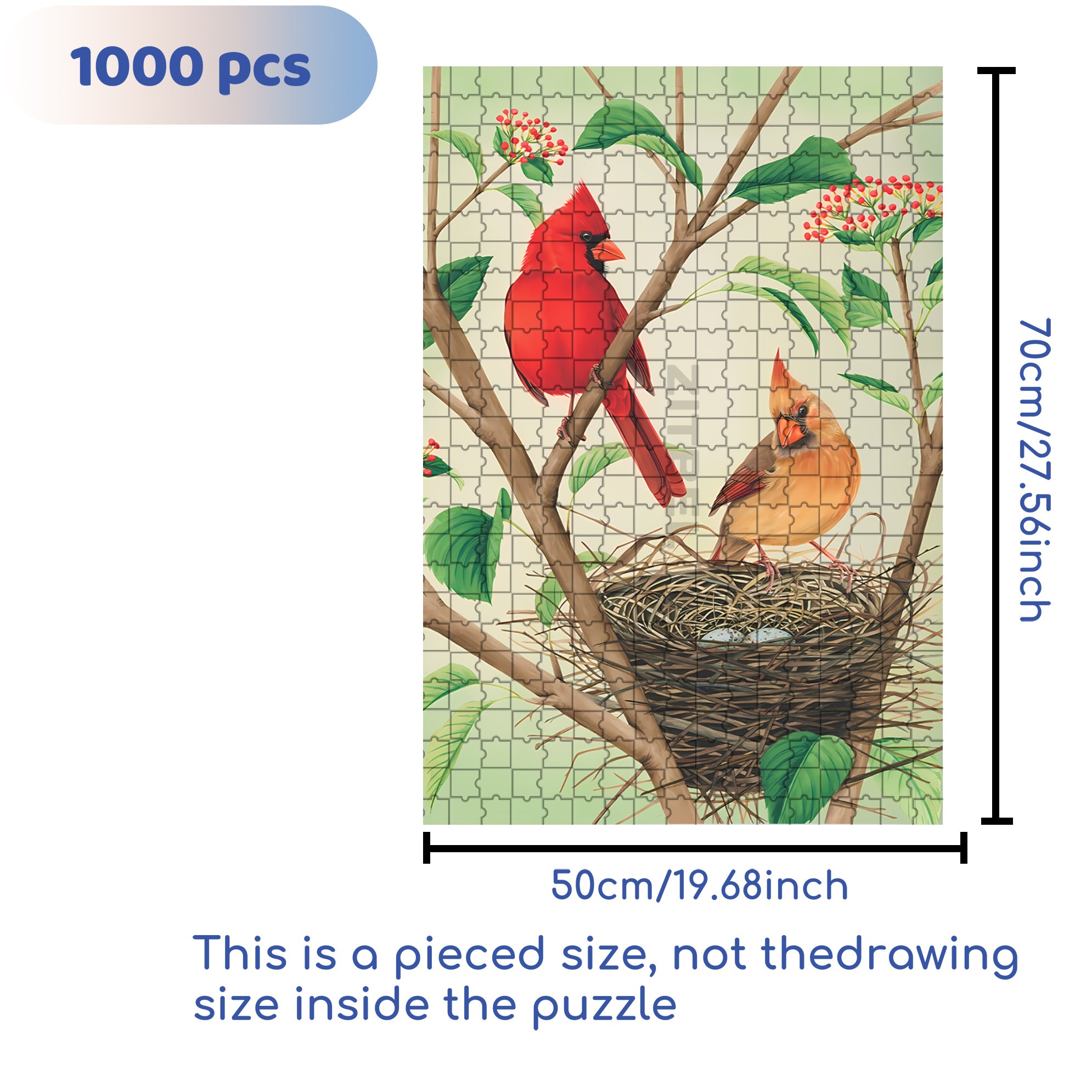 Northern Cardinals 500pcs/1000pcs Jigsaw Puzzle, Scratch-Resistant, Interactive Family Game & Brain-Boosting DIY Decor, Perfect for Halloween, Christmas & New Year Gifts, Family Puzzle Game