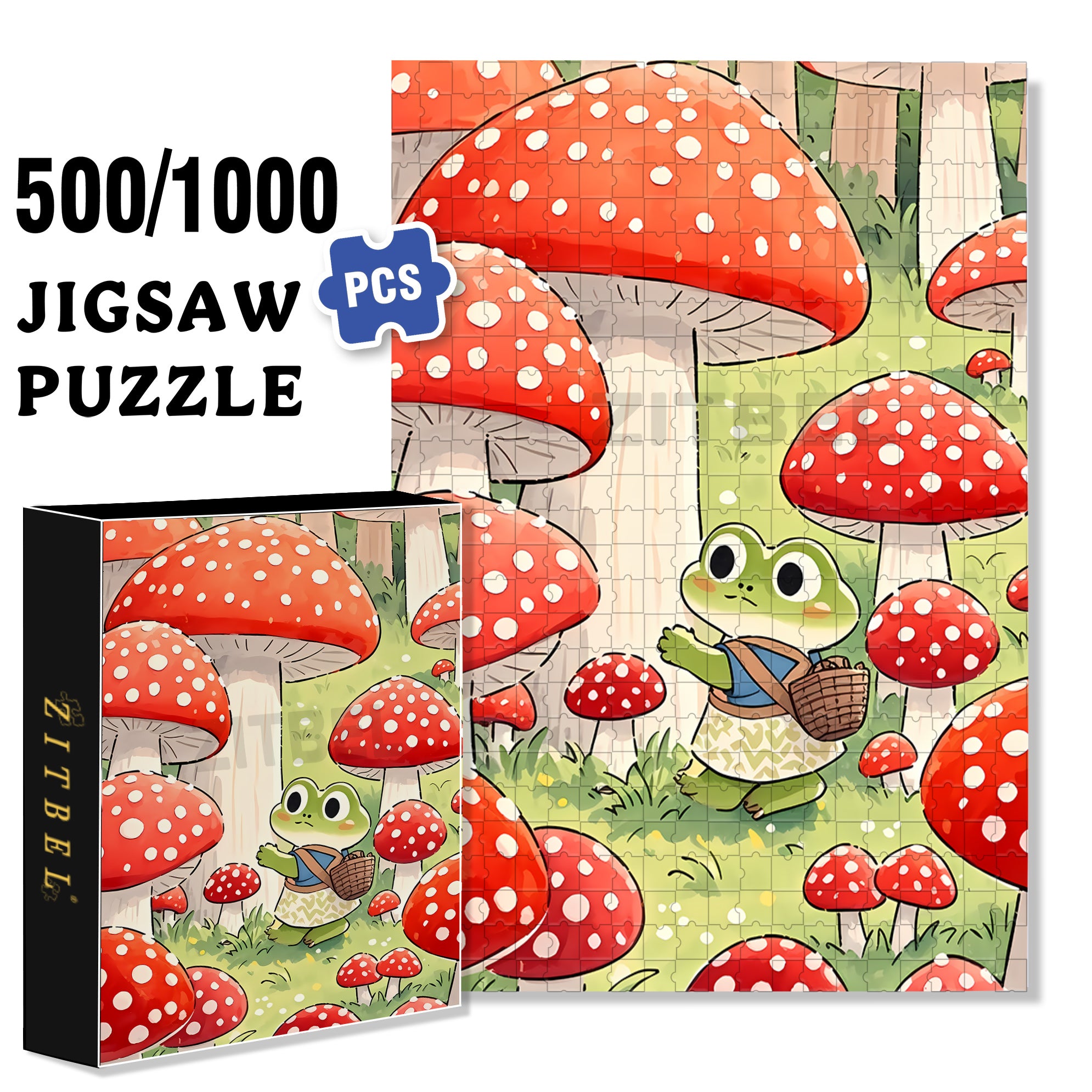 Red Mushroom 500pcs/1000pcs Jigsaw Puzzle, Scratch-Resistant, Interactive Family Game & Brain-Boosting DIY Decor, Perfect for Halloween, Christmas & New Year Gifts, Family Puzzle Game
