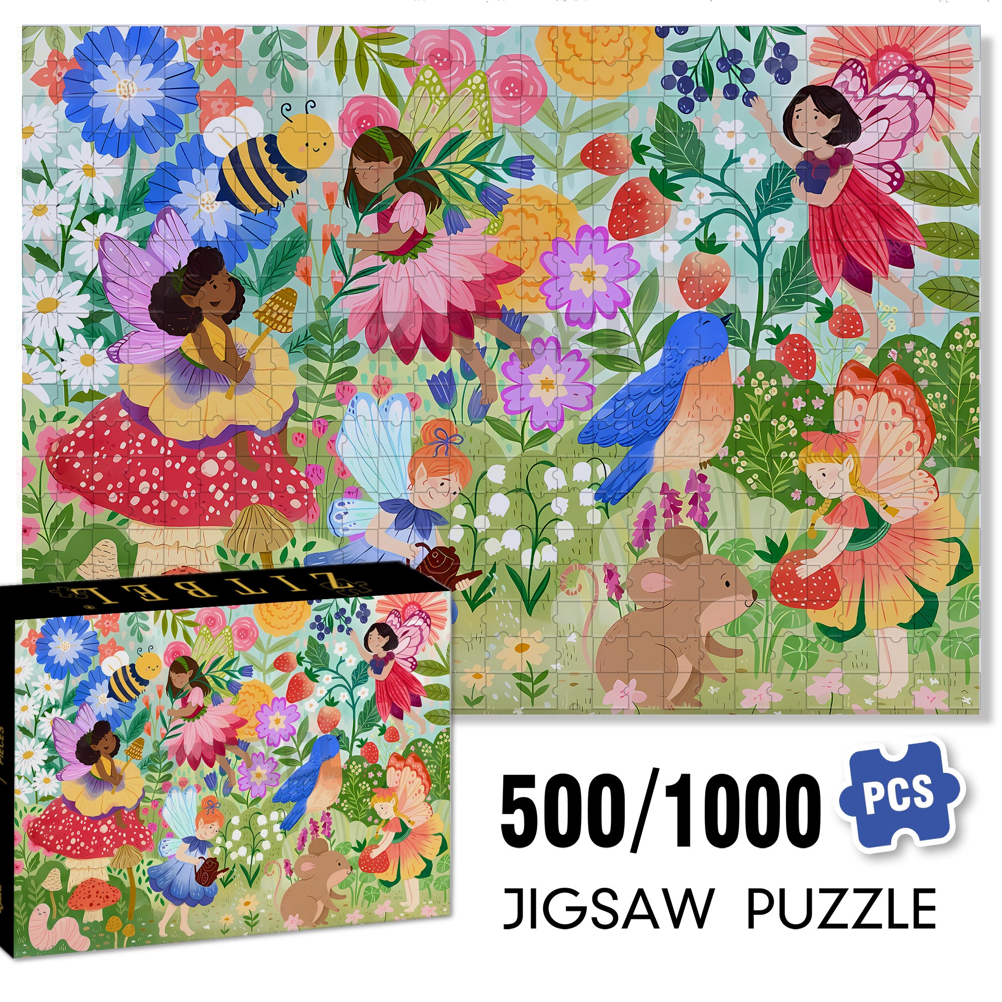 Spring Garden Fairies 500pcs/1000pcs Jigsaw Puzzle, Scratch-Resistant, Interactive Family Game & Brain-Boosting DIY Decor, Perfect for Halloween, Christmas & New Year Gifts, Family Puzzle Game