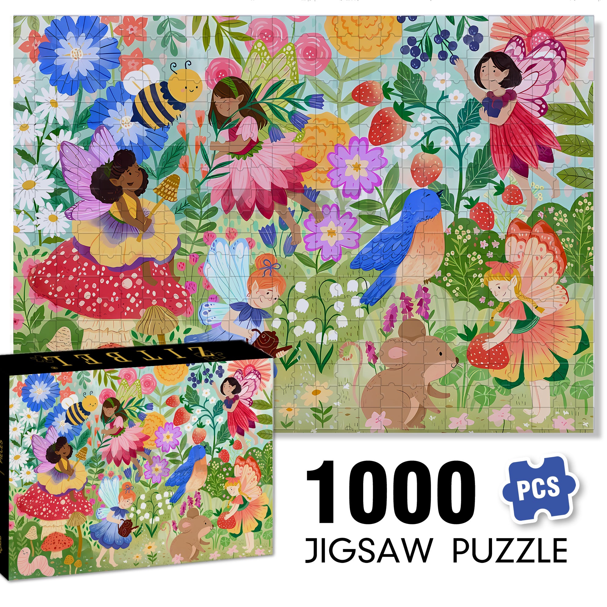 Spring Garden Fairies 500pcs/1000pcs Jigsaw Puzzle, Scratch-Resistant, Interactive Family Game & Brain-Boosting DIY Decor, Perfect for Halloween, Christmas & New Year Gifts, Family Puzzle Game