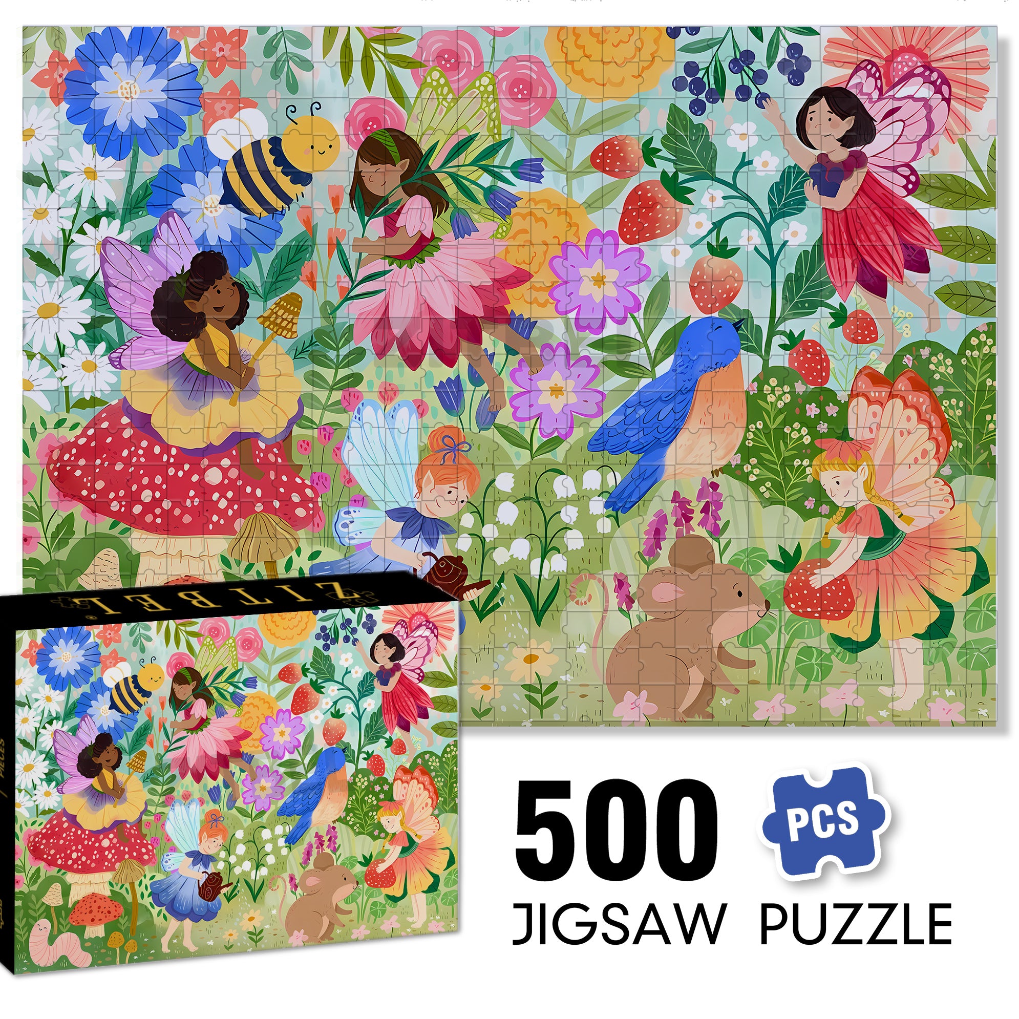 Spring Garden Fairies 500pcs/1000pcs Jigsaw Puzzle, Scratch-Resistant, Interactive Family Game & Brain-Boosting DIY Decor, Perfect for Halloween, Christmas & New Year Gifts, Family Puzzle Game