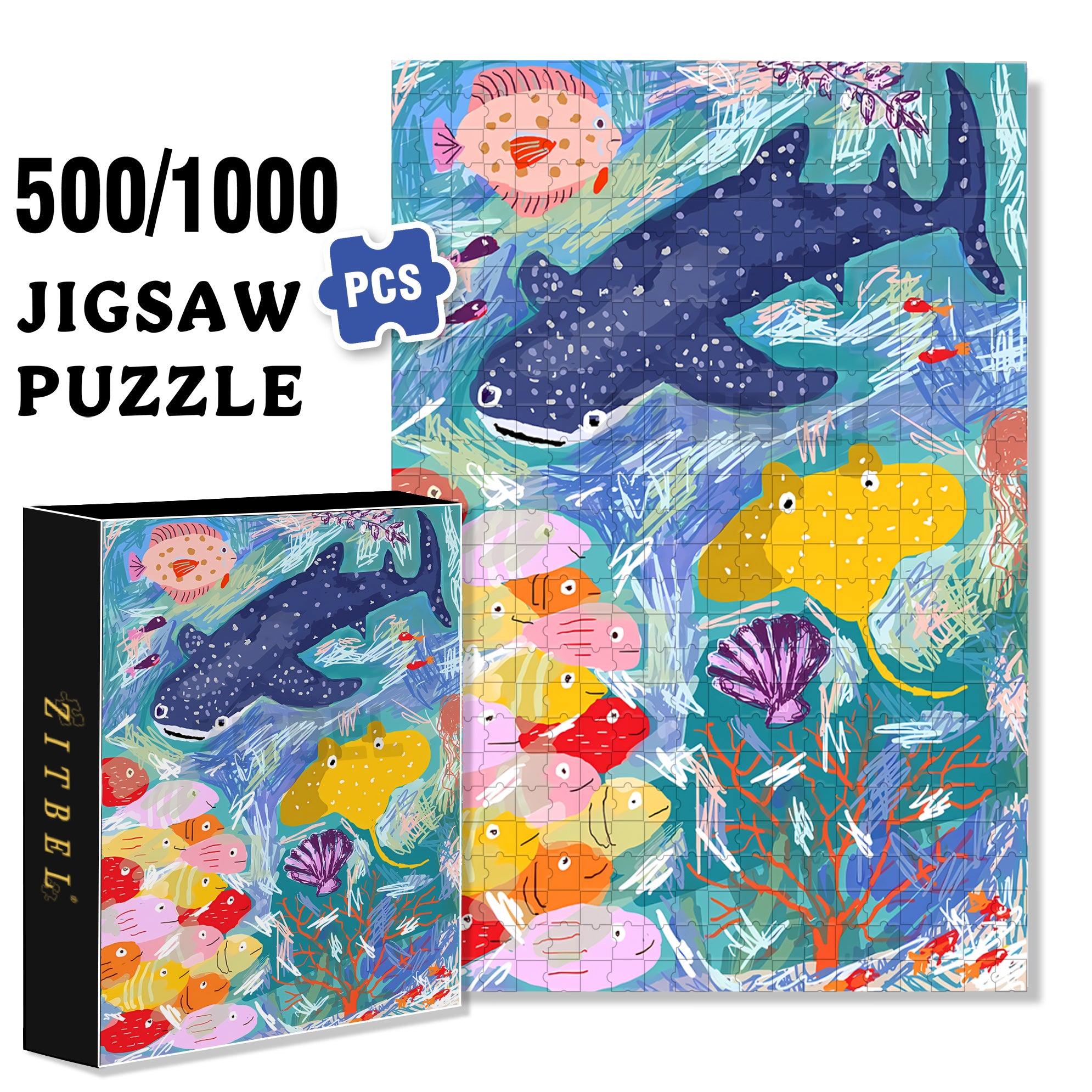 Whale Shark 500pcs/1000pcs Jigsaw Puzzle, Scratch-Resistant, Interactive Family Game & Brain-Boosting DIY Decor, Perfect for Halloween, Christmas & New Year Gifts, Family Puzzle Game