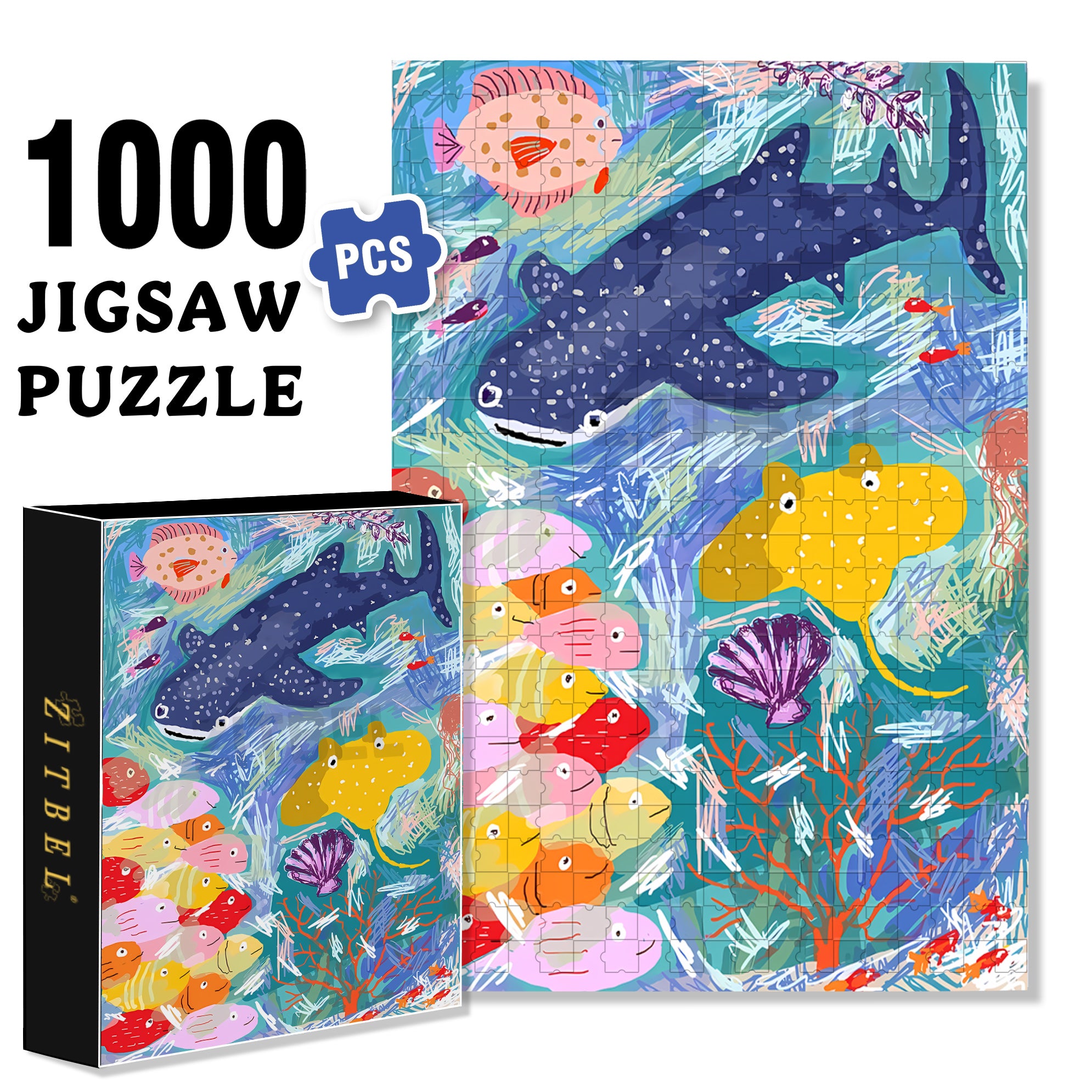 Whale Shark 500pcs/1000pcs Jigsaw Puzzle, Scratch-Resistant, Interactive Family Game & Brain-Boosting DIY Decor, Perfect for Halloween, Christmas & New Year Gifts, Family Puzzle Game