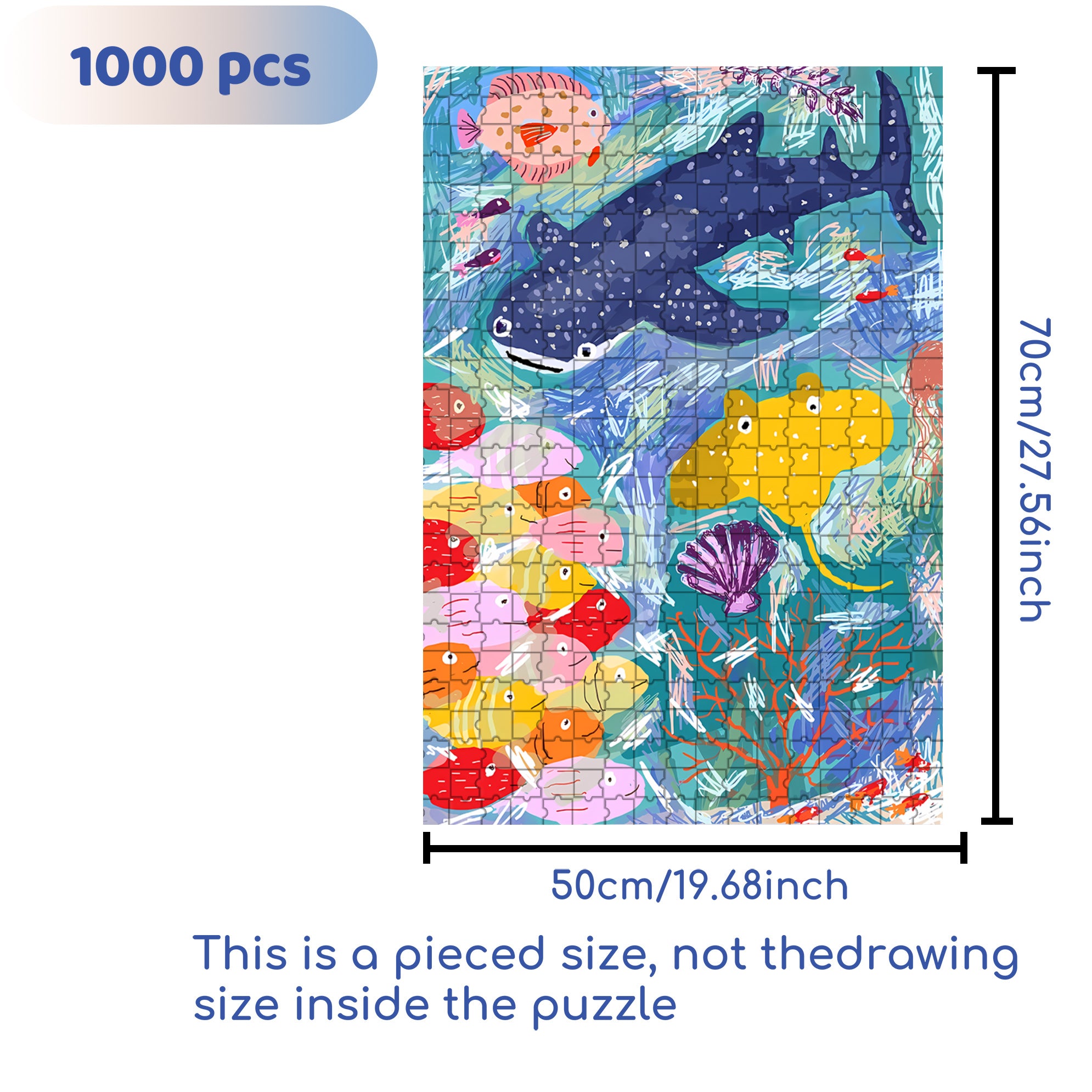 Whale Shark 500pcs/1000pcs Jigsaw Puzzle, Scratch-Resistant, Interactive Family Game & Brain-Boosting DIY Decor, Perfect for Halloween, Christmas & New Year Gifts, Family Puzzle Game