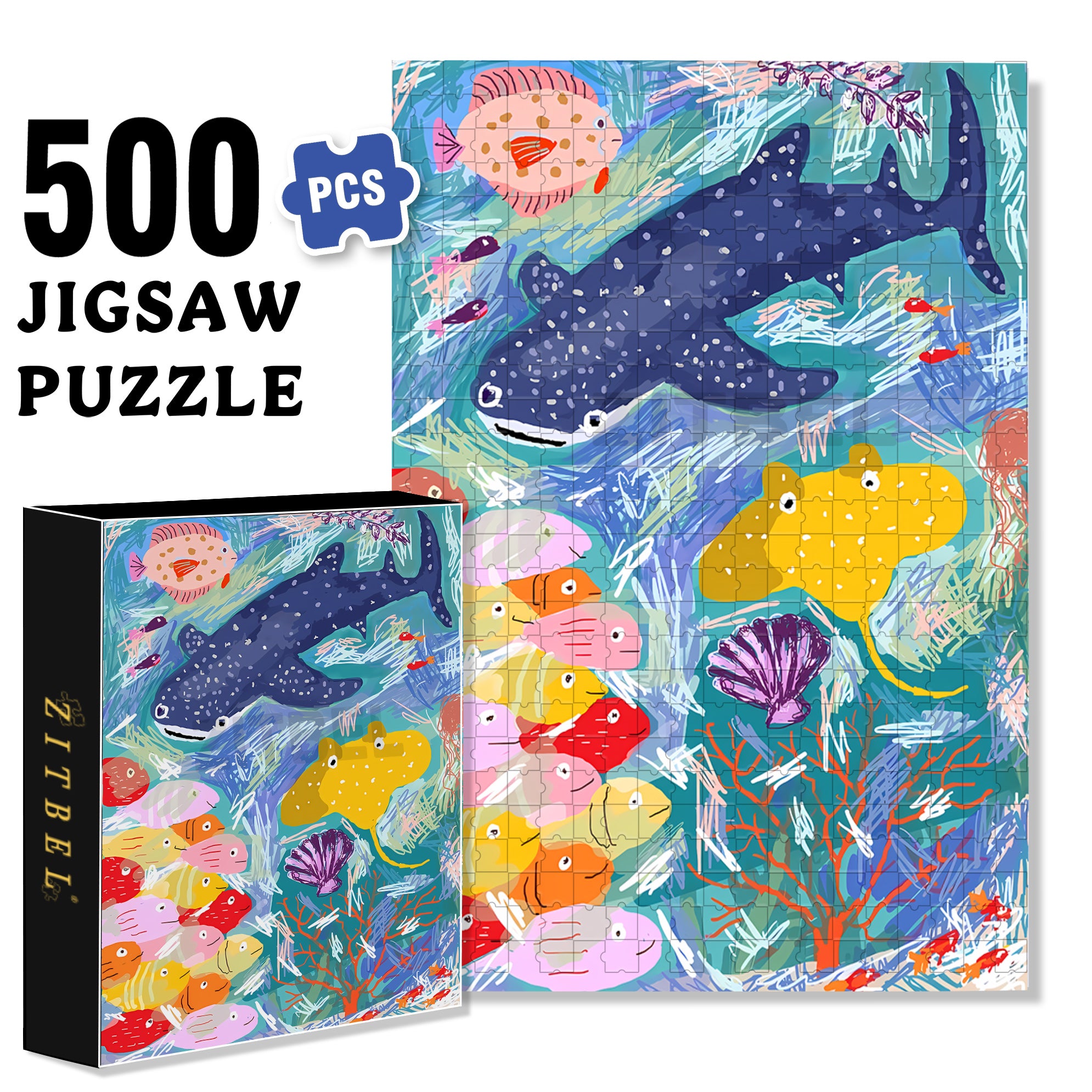 Whale Shark 500pcs/1000pcs Jigsaw Puzzle, Scratch-Resistant, Interactive Family Game & Brain-Boosting DIY Decor, Perfect for Halloween, Christmas & New Year Gifts, Family Puzzle Game
