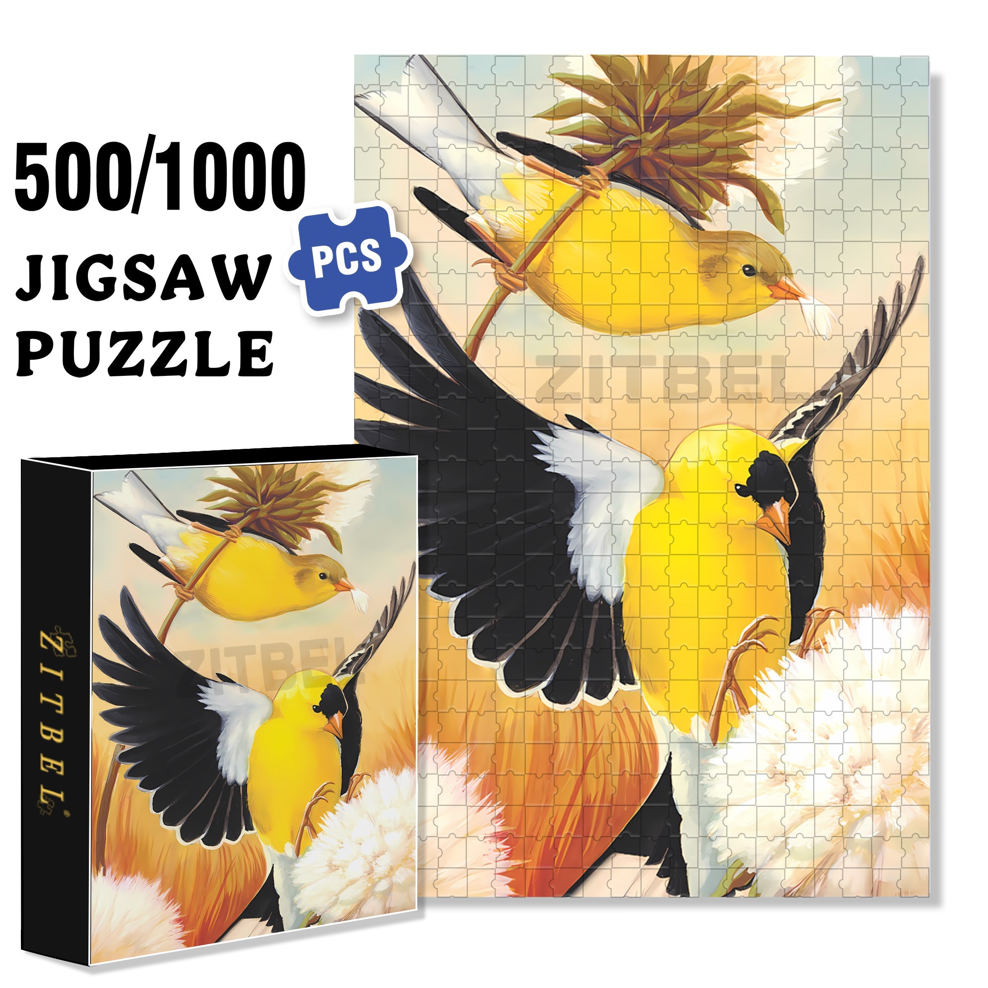American Goldfinch Mini 500pcs/1000pcs Jigsaw Puzzle, Scratch-Resistant, Interactive Family Game & Brain-Boosting DIY Decor, Perfect for Halloween, Christmas & New Year Gifts, Family Puzzle Game
