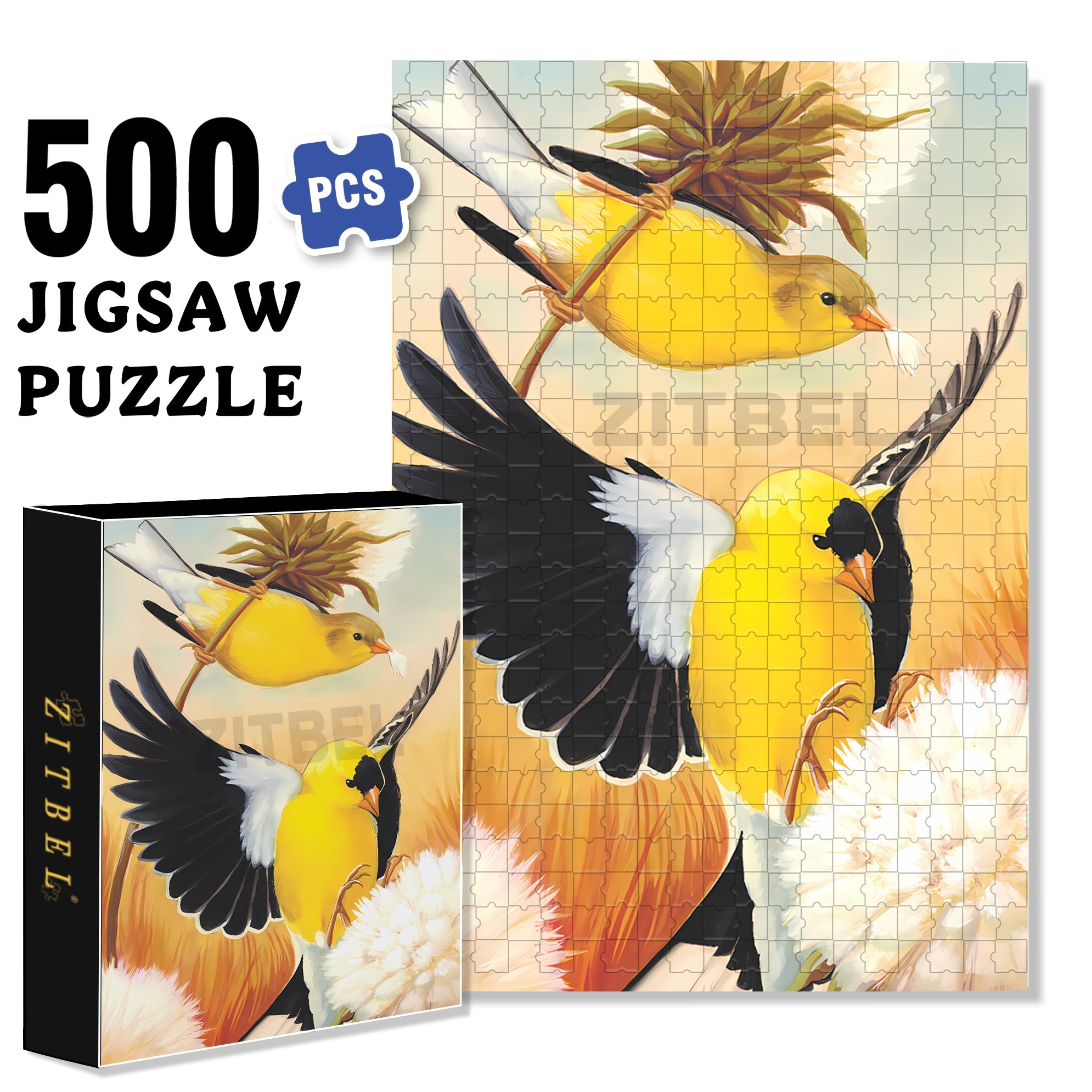 American Goldfinch Mini 500pcs/1000pcs Jigsaw Puzzle, Scratch-Resistant, Interactive Family Game & Brain-Boosting DIY Decor, Perfect for Halloween, Christmas & New Year Gifts, Family Puzzle Game