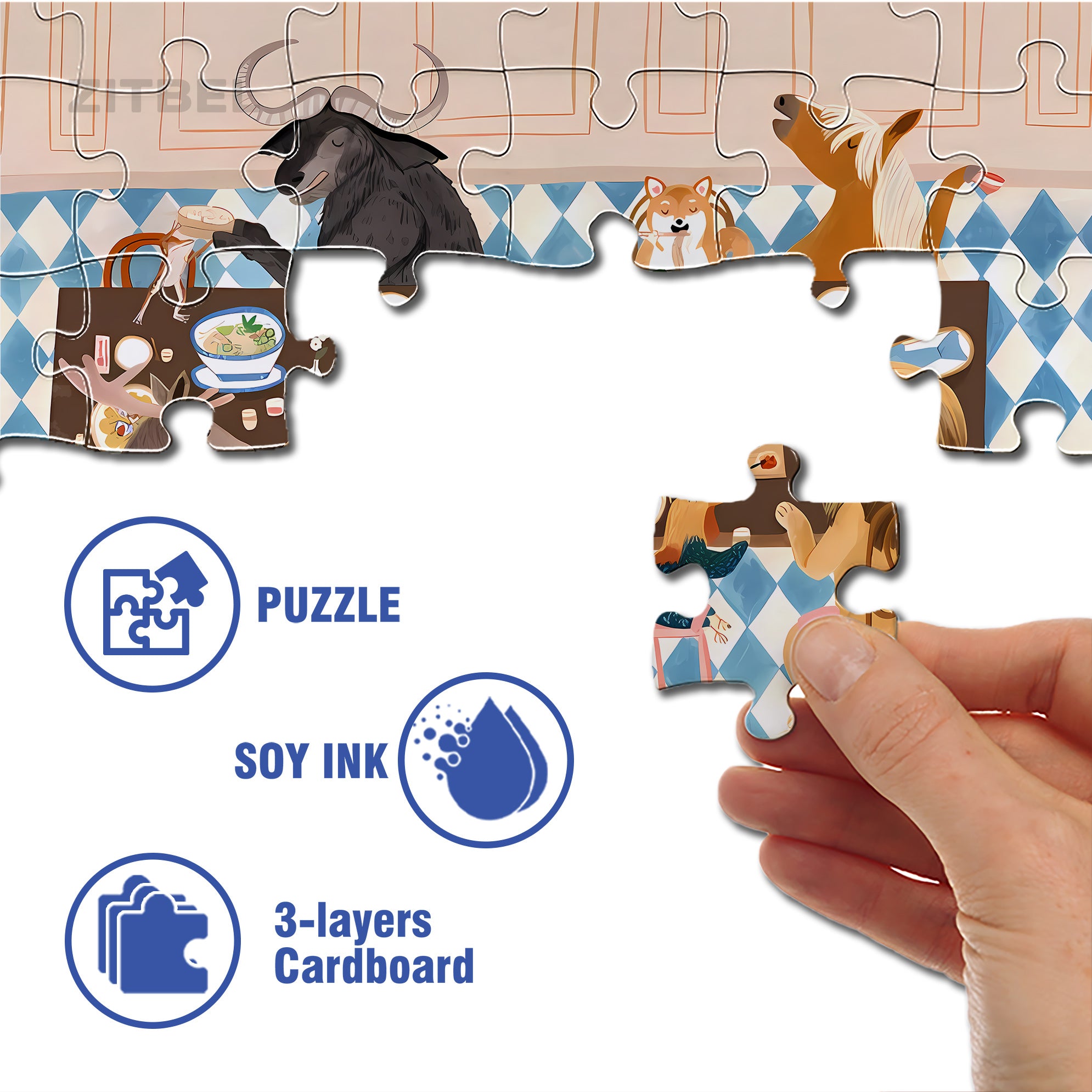 Animal Restaurant 500pcs/1000pcs Jigsaw Puzzle, Scratch-Resistant, Interactive Family Game & Brain-Boosting DIY Decor, Perfect for Halloween, Christmas & New Year Gifts, Family Puzzle Game