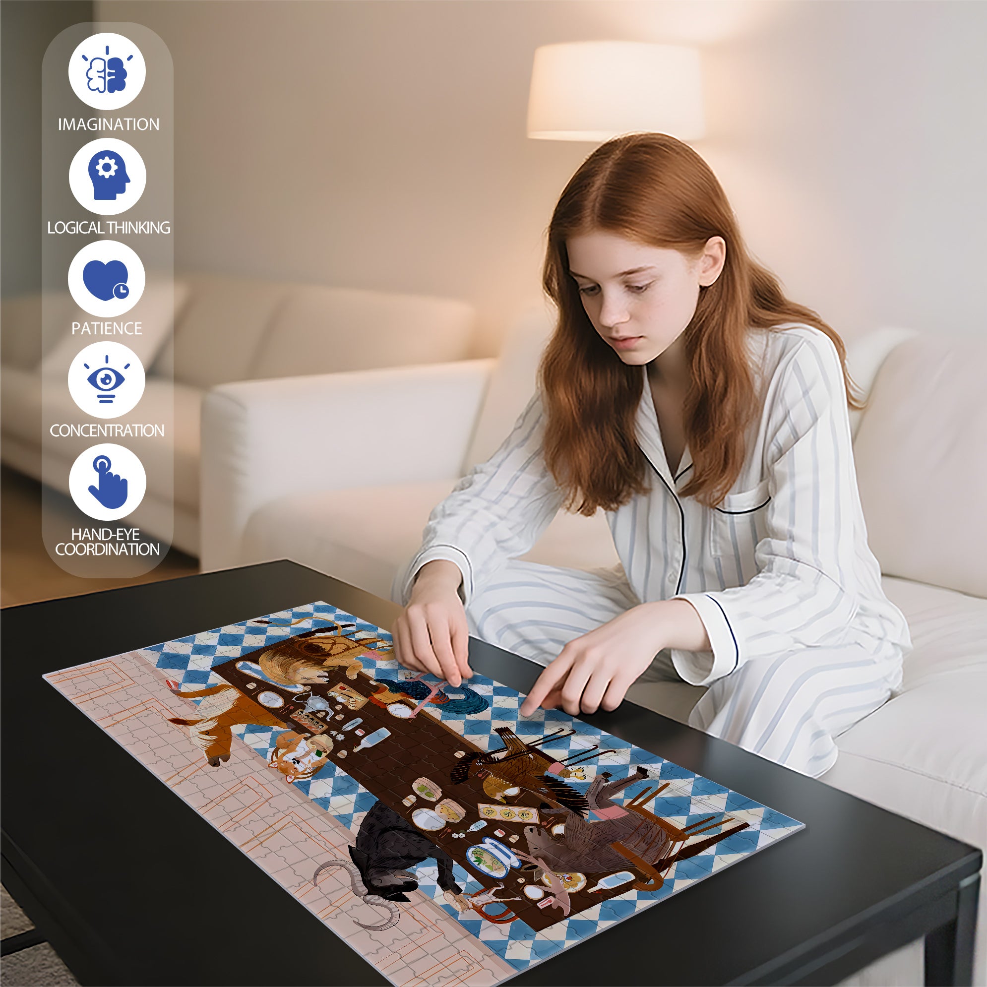 Animal Restaurant 500pcs/1000pcs Jigsaw Puzzle, Scratch-Resistant, Interactive Family Game & Brain-Boosting DIY Decor, Perfect for Halloween, Christmas & New Year Gifts, Family Puzzle Game