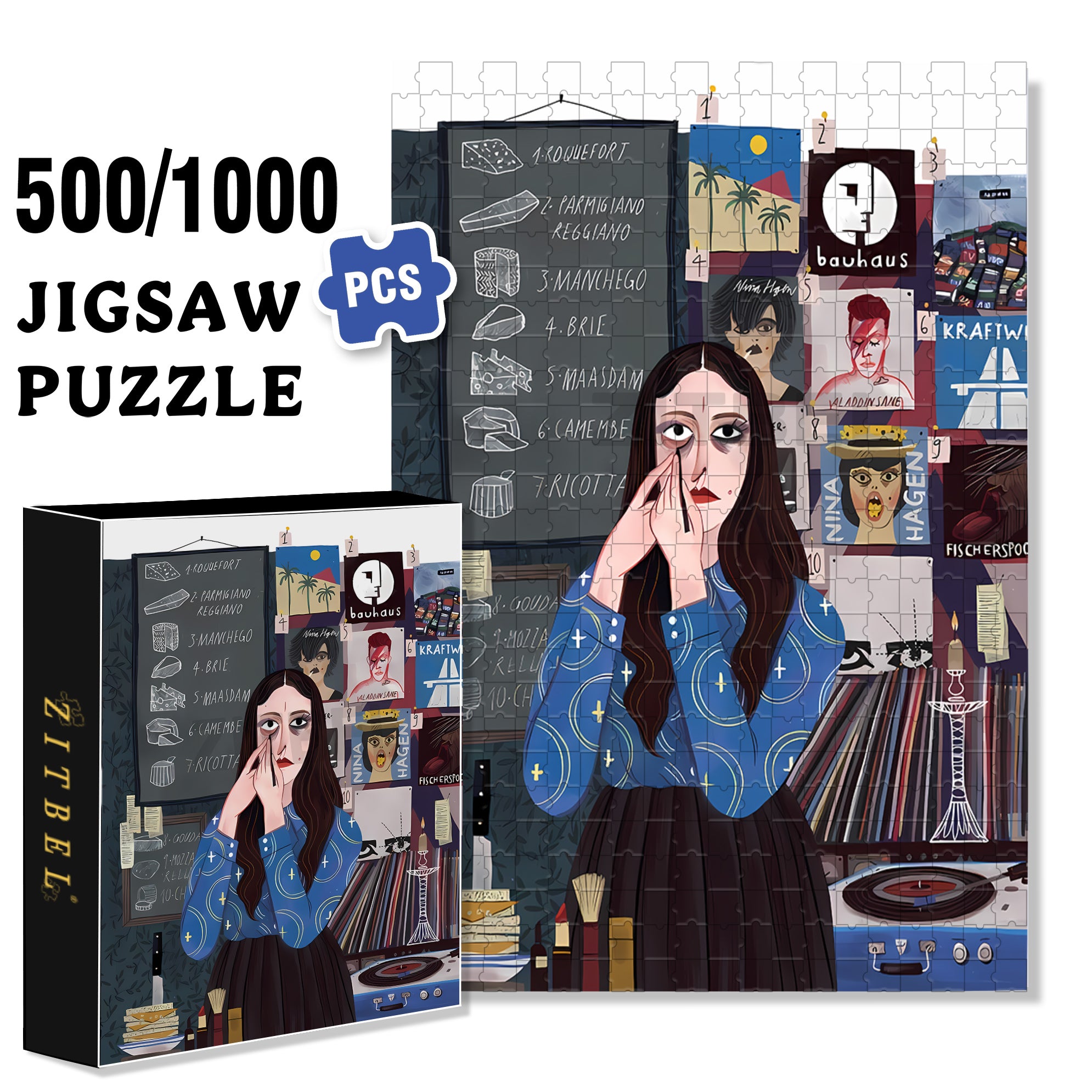 Apply Eyeliner 500pcs/1000pcs Jigsaw Puzzle, Scratch-Resistant, Interactive Family Game & Brain-Boosting DIY Decor, Perfect for Halloween, Christmas & New Year Gifts, Family Puzzle Game