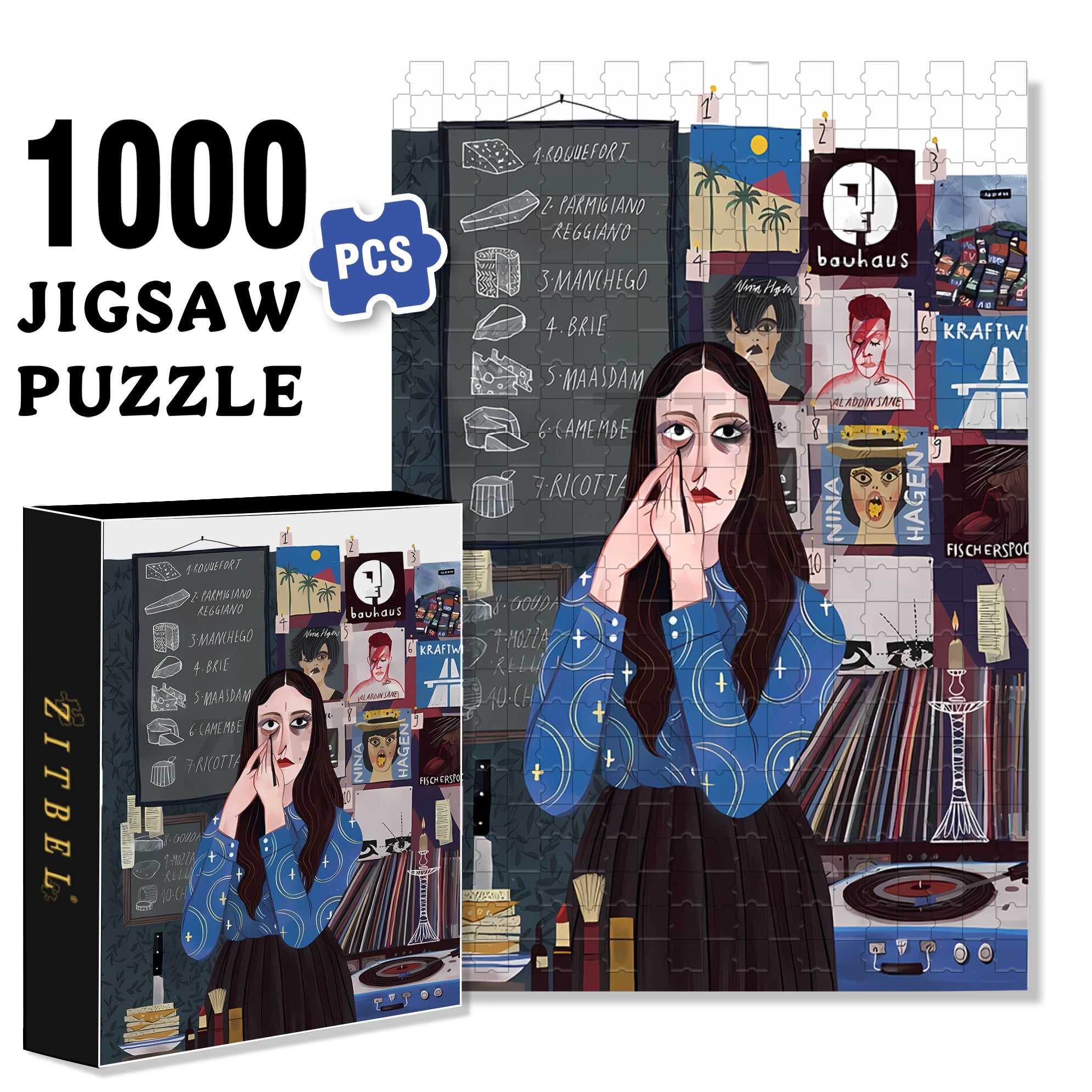 Apply Eyeliner 500pcs/1000pcs Jigsaw Puzzle, Scratch-Resistant, Interactive Family Game & Brain-Boosting DIY Decor, Perfect for Halloween, Christmas & New Year Gifts, Family Puzzle Game