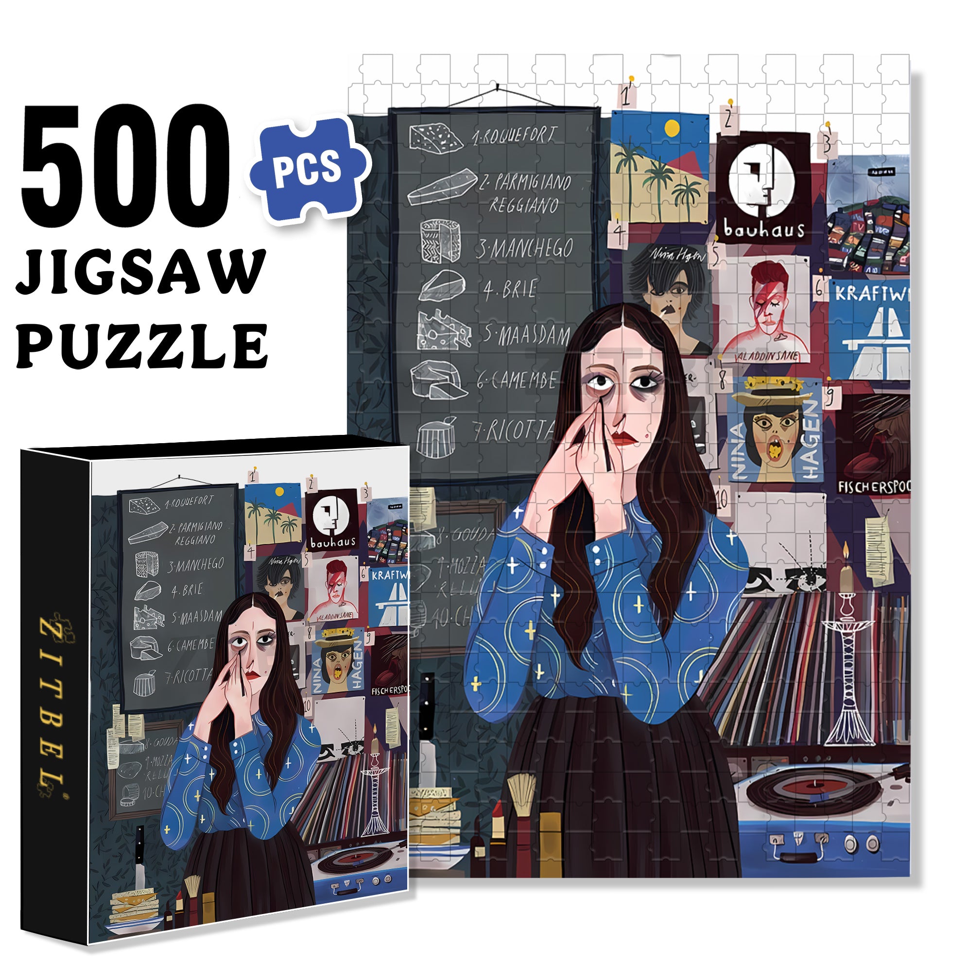 Apply Eyeliner 500pcs/1000pcs Jigsaw Puzzle, Scratch-Resistant, Interactive Family Game & Brain-Boosting DIY Decor, Perfect for Halloween, Christmas & New Year Gifts, Family Puzzle Game