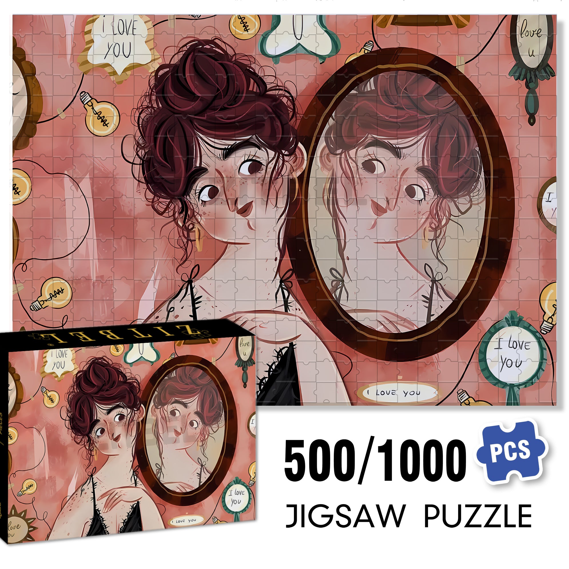 Beauty in the Mirror 500pcs/1000pcs Jigsaw Puzzle, Scratch-Resistant, Interactive Family Game & Brain-Boosting DIY Decor, Perfect for Halloween, Christmas & New Year Gifts, Family Puzzle Game