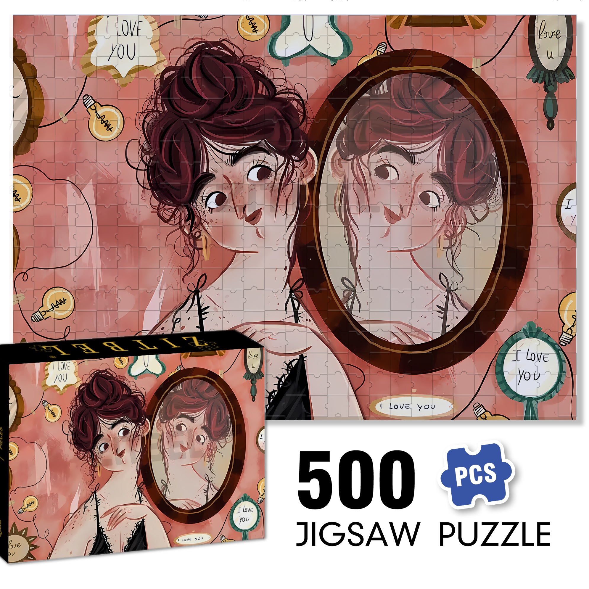 Beauty in the Mirror 500pcs/1000pcs Jigsaw Puzzle, Scratch-Resistant, Interactive Family Game & Brain-Boosting DIY Decor, Perfect for Halloween, Christmas & New Year Gifts, Family Puzzle Game