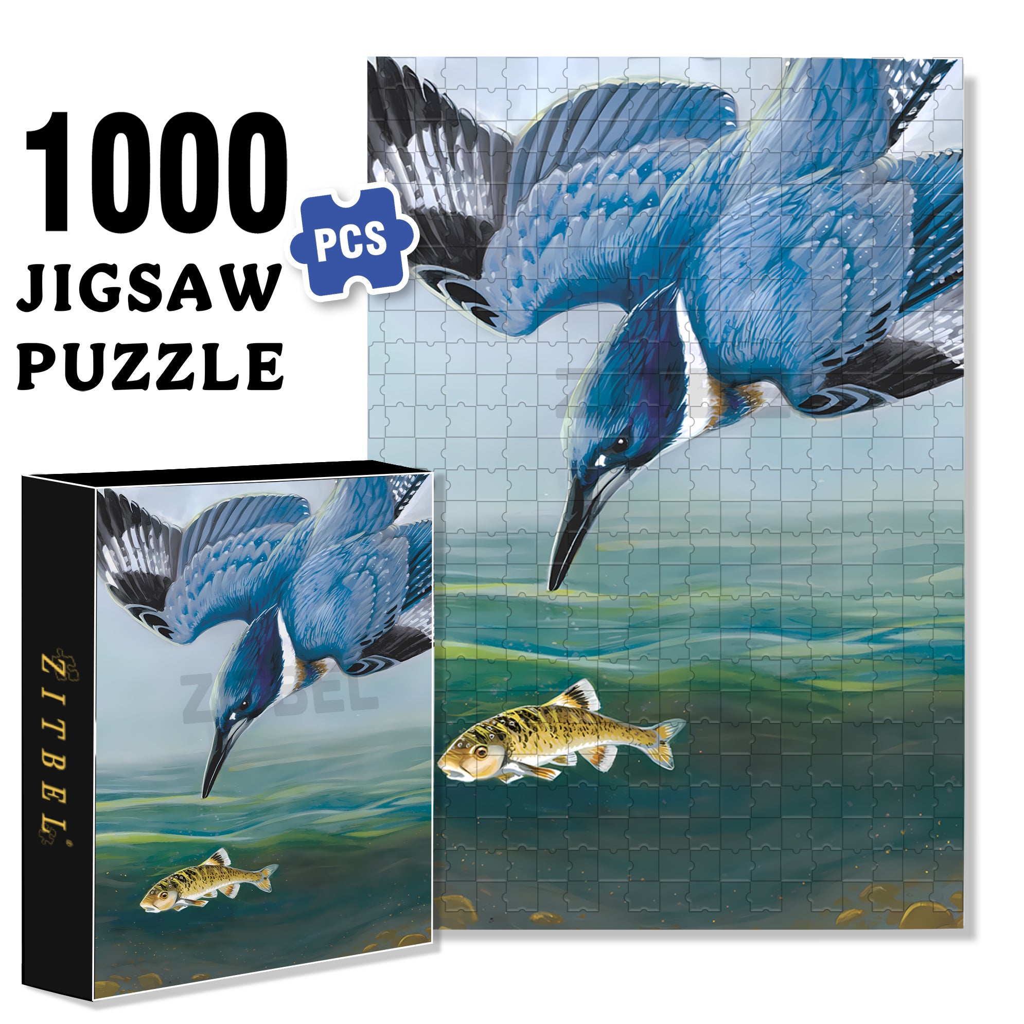 Belted Kingfisher 500pcs/1000pcs Jigsaw Puzzle, Scratch-Resistant, Interactive Family Game & Brain-Boosting DIY Decor, Perfect for Halloween, Christmas & New Year Gifts, Family Puzzle Game