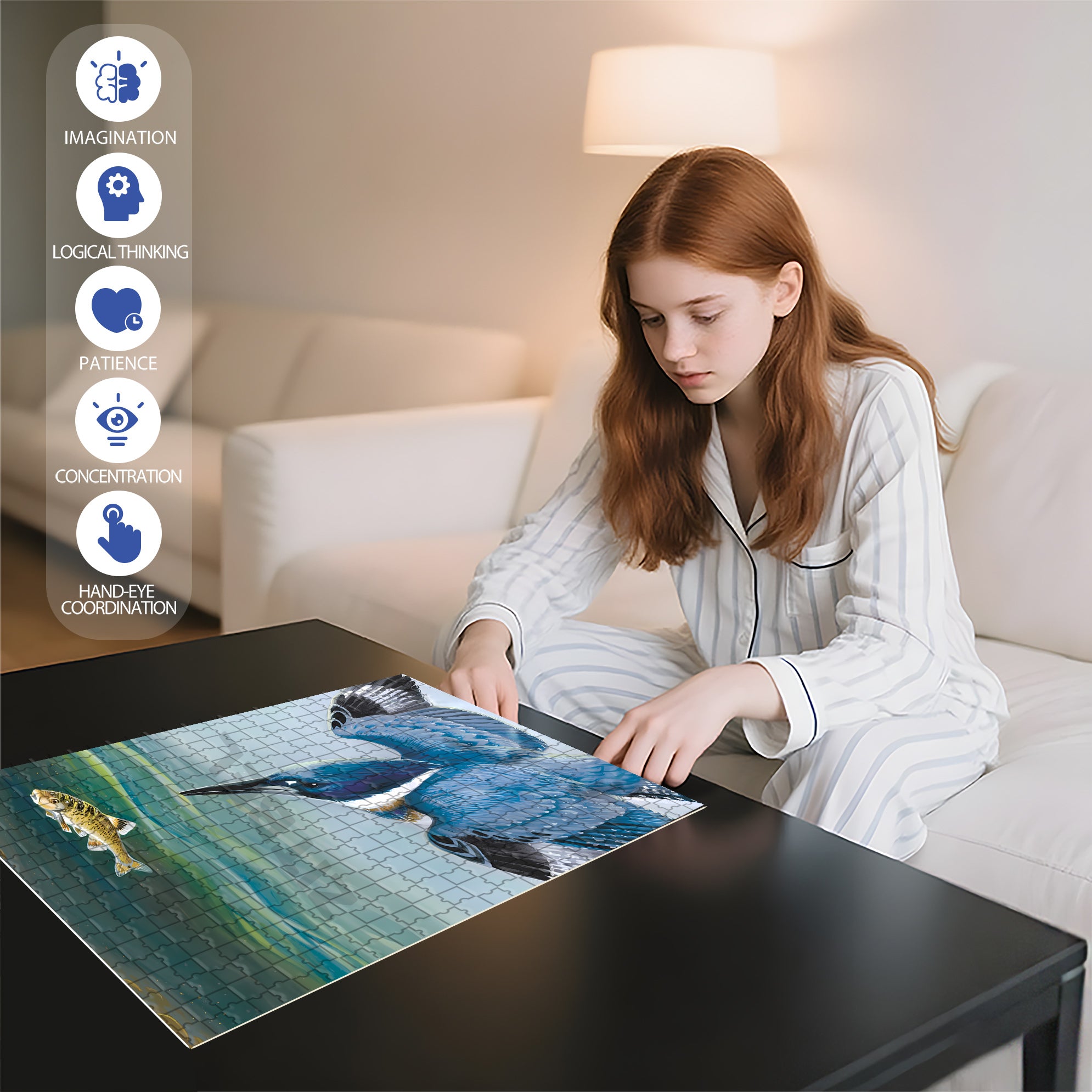 Belted Kingfisher 500pcs/1000pcs Jigsaw Puzzle, Scratch-Resistant, Interactive Family Game & Brain-Boosting DIY Decor, Perfect for Halloween, Christmas & New Year Gifts, Family Puzzle Game