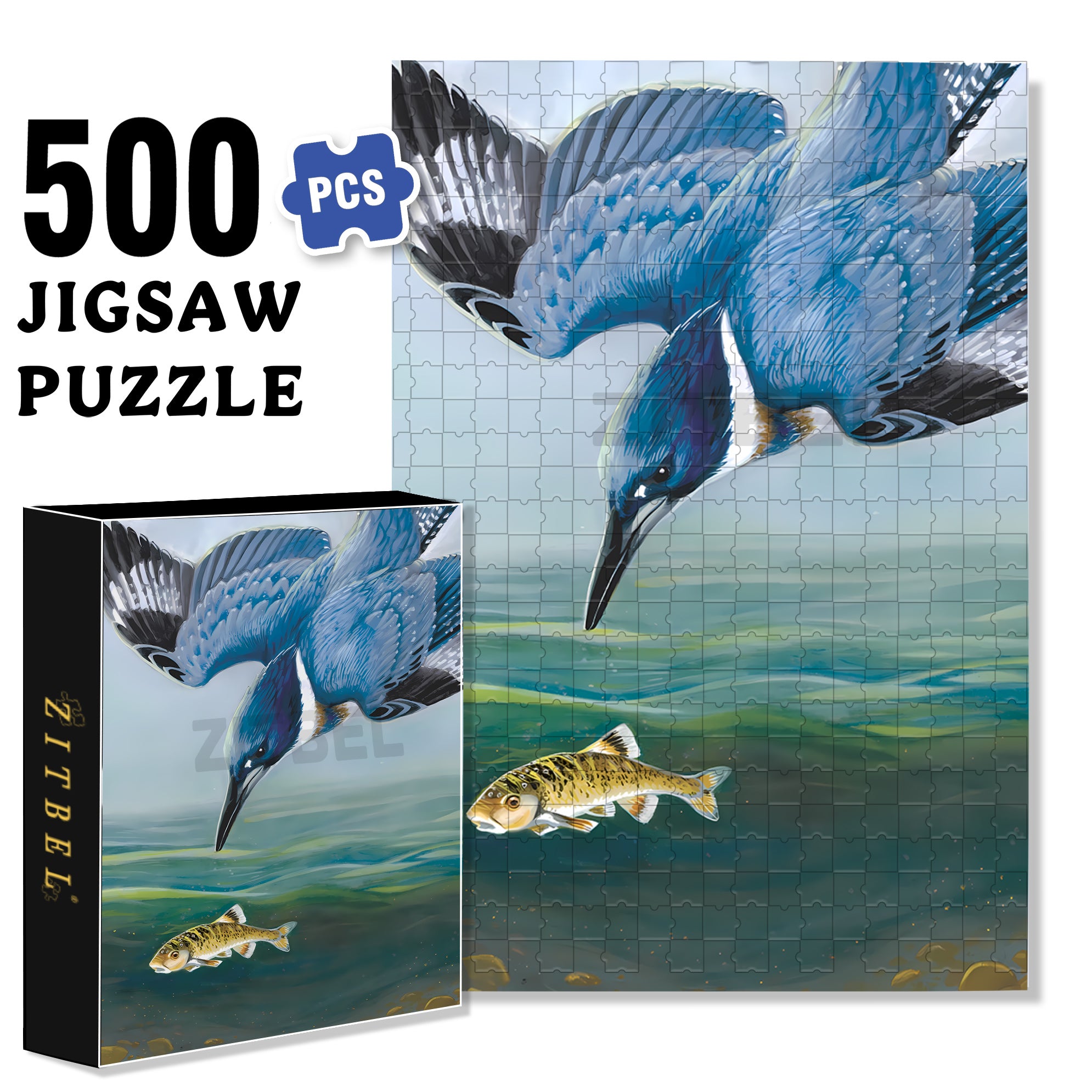 Belted Kingfisher 500pcs/1000pcs Jigsaw Puzzle, Scratch-Resistant, Interactive Family Game & Brain-Boosting DIY Decor, Perfect for Halloween, Christmas & New Year Gifts, Family Puzzle Game