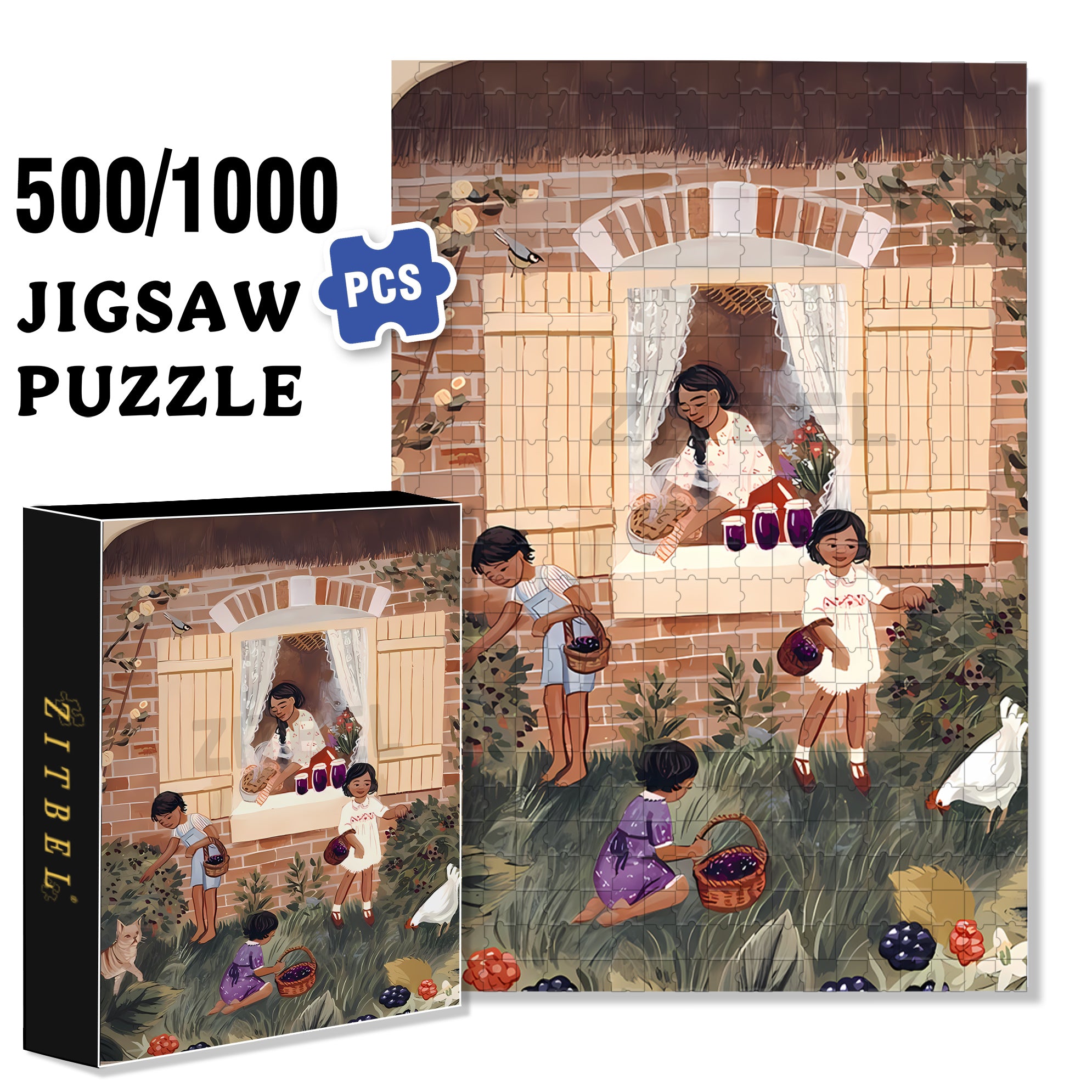 Blackberry Pie 500pcs/1000pcs Jigsaw Puzzle, Scratch-Resistant, Interactive Family Game & Brain-Boosting DIY Decor, Perfect for Halloween, Christmas & New Year Gifts, Family Puzzle Game