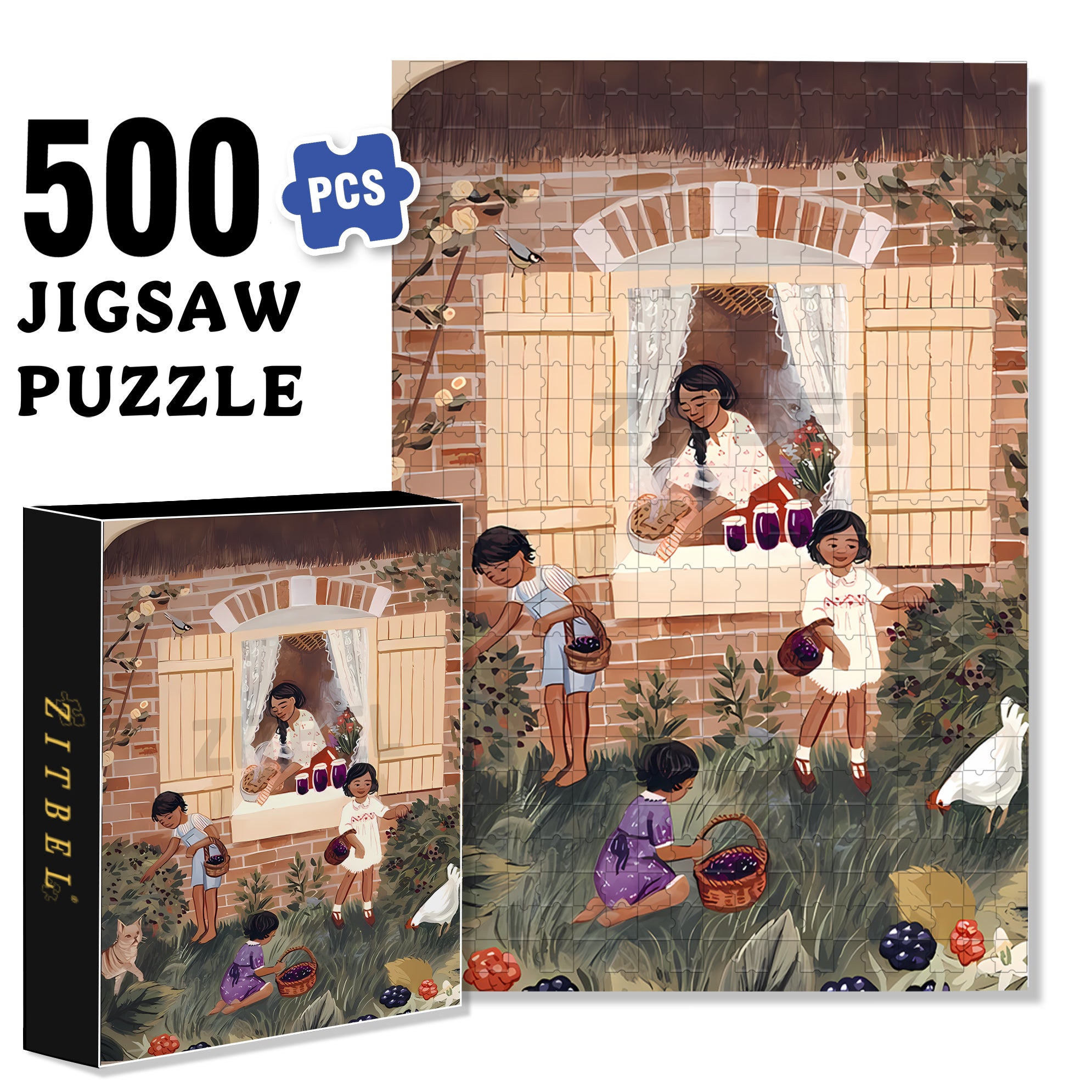 Blackberry Pie 500pcs/1000pcs Jigsaw Puzzle, Scratch-Resistant, Interactive Family Game & Brain-Boosting DIY Decor, Perfect for Halloween, Christmas & New Year Gifts, Family Puzzle Game