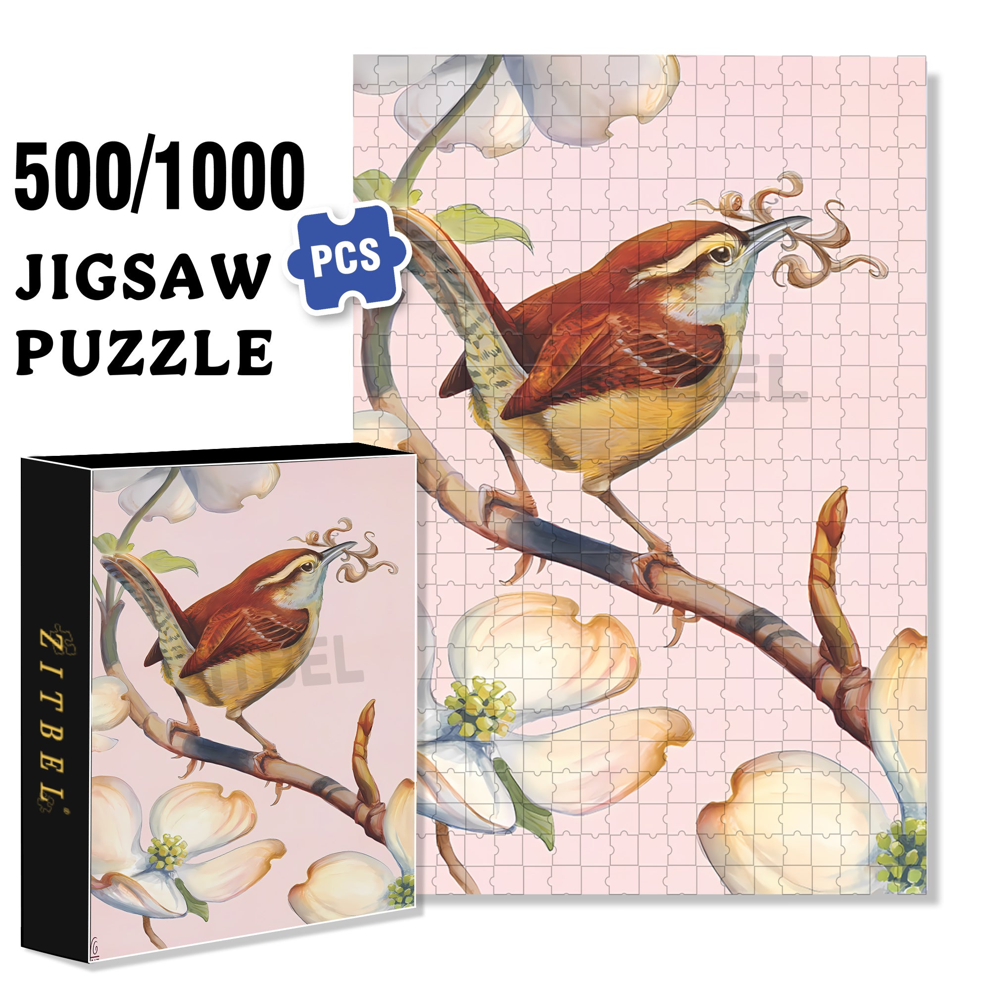 Carolina Wren Mini 500pcs/1000pcs Jigsaw Puzzle, Scratch-Resistant, Interactive Family Game & Brain-Boosting DIY Decor, Perfect for Halloween, Christmas & New Year Gifts, Family Puzzle Game