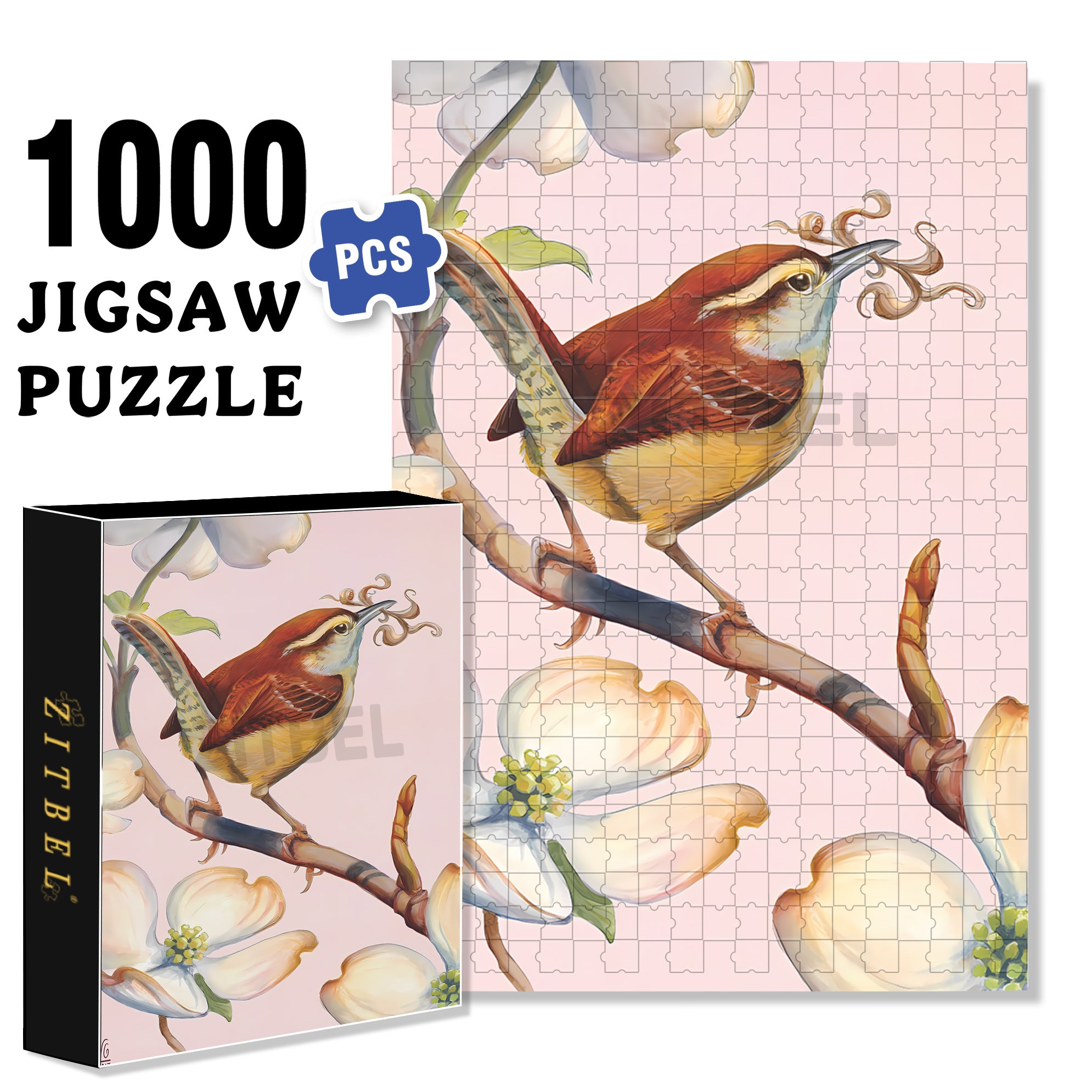 Carolina Wren Mini 500pcs/1000pcs Jigsaw Puzzle, Scratch-Resistant, Interactive Family Game & Brain-Boosting DIY Decor, Perfect for Halloween, Christmas & New Year Gifts, Family Puzzle Game
