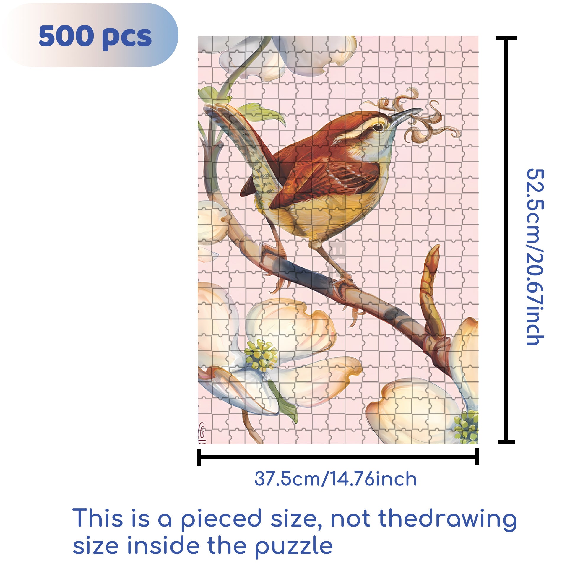 Carolina Wren Mini 500pcs/1000pcs Jigsaw Puzzle, Scratch-Resistant, Interactive Family Game & Brain-Boosting DIY Decor, Perfect for Halloween, Christmas & New Year Gifts, Family Puzzle Game