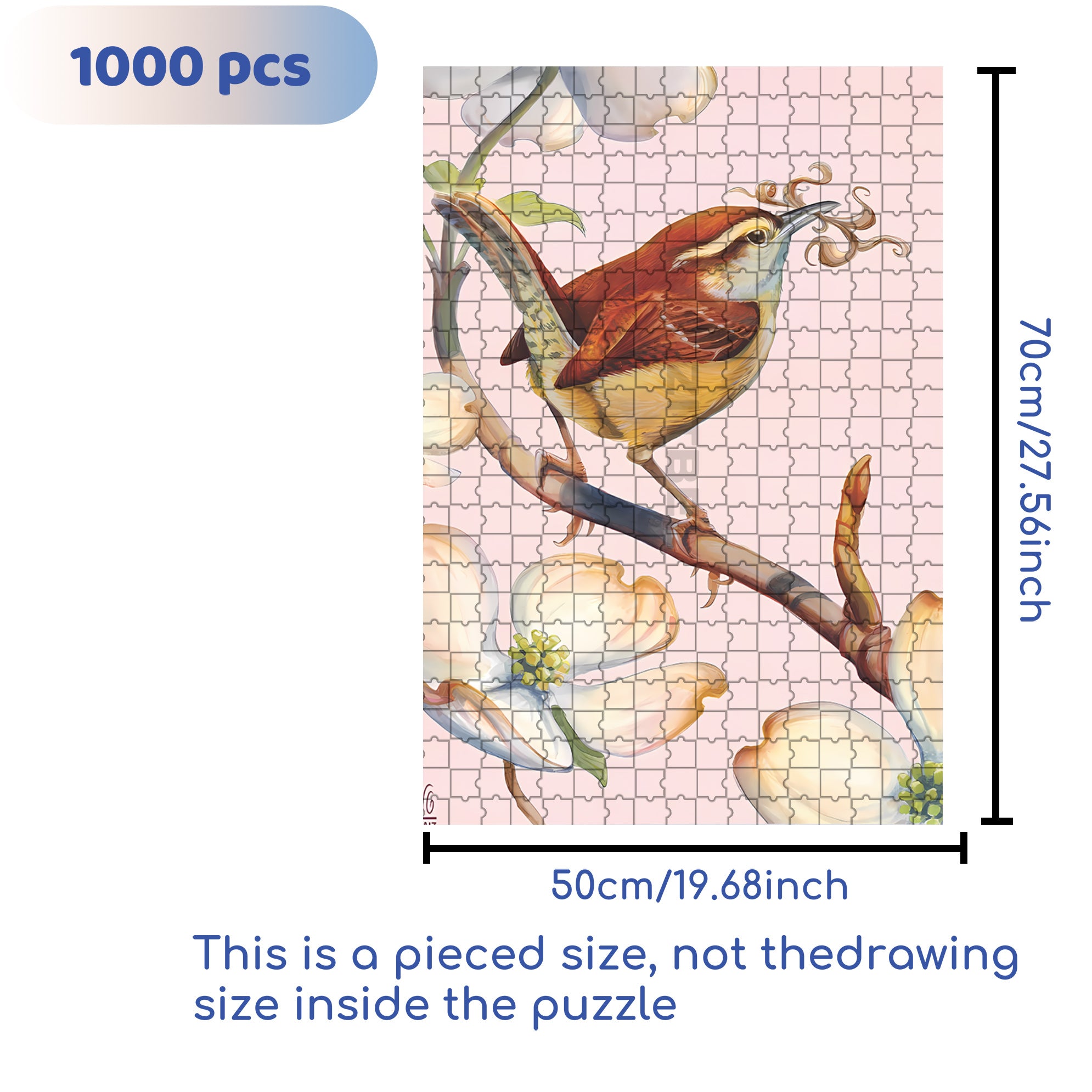 Carolina Wren Mini 500pcs/1000pcs Jigsaw Puzzle, Scratch-Resistant, Interactive Family Game & Brain-Boosting DIY Decor, Perfect for Halloween, Christmas & New Year Gifts, Family Puzzle Game