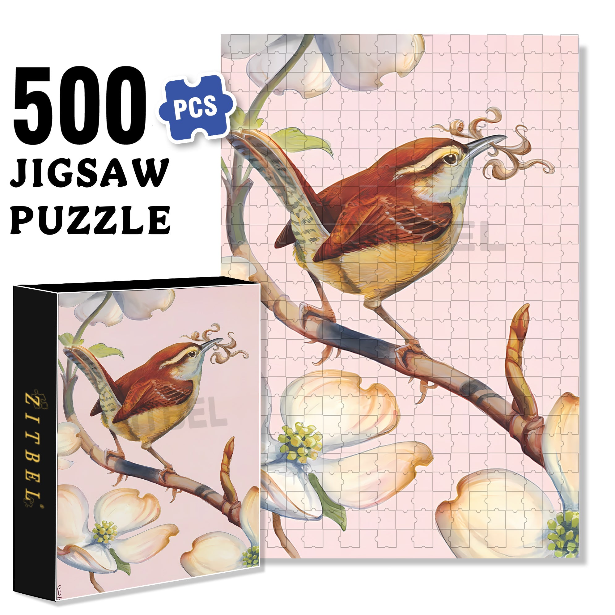Carolina Wren Mini 500pcs/1000pcs Jigsaw Puzzle, Scratch-Resistant, Interactive Family Game & Brain-Boosting DIY Decor, Perfect for Halloween, Christmas & New Year Gifts, Family Puzzle Game