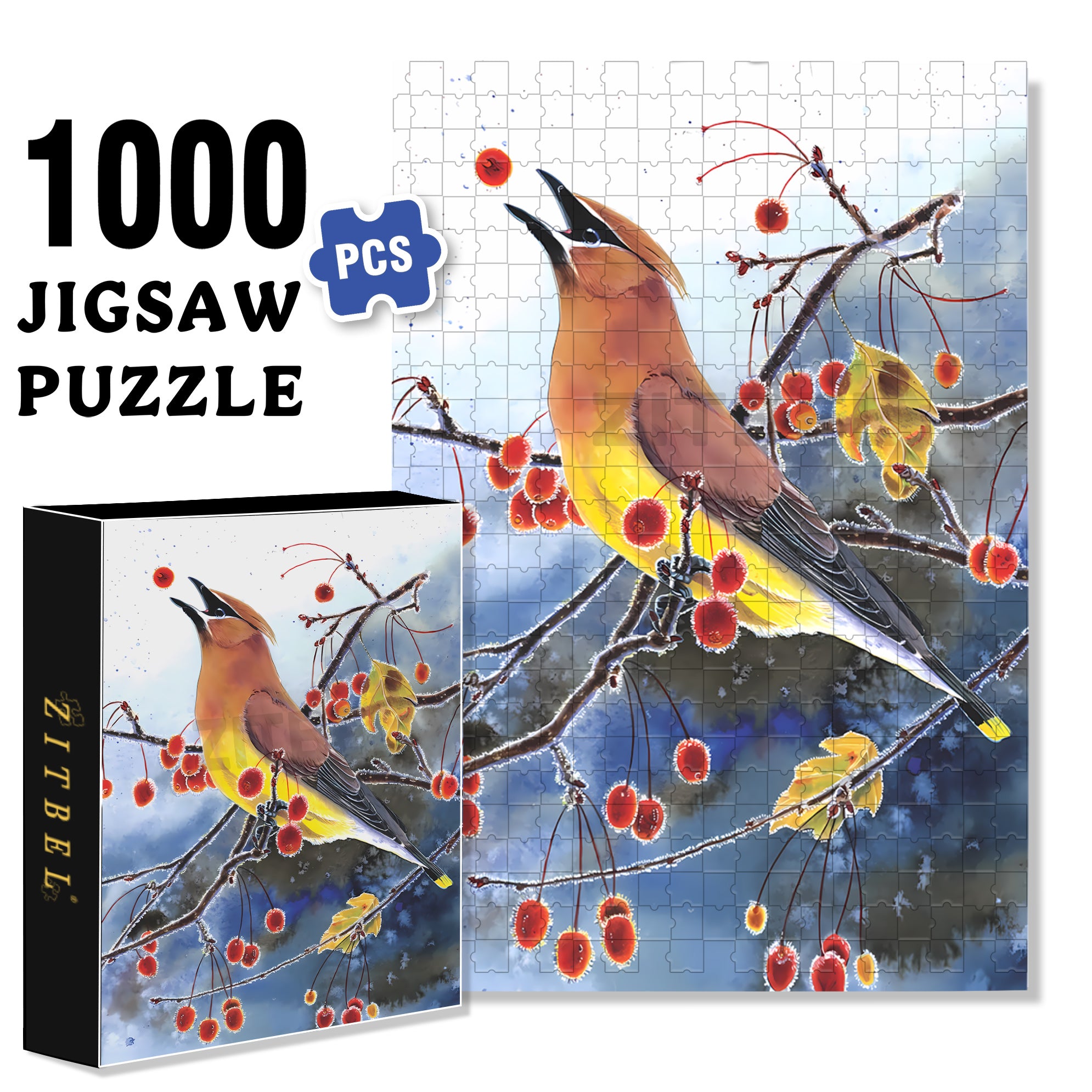 Cedar Waxwing Mini 500pcs/1000pcs Jigsaw Puzzle, Scratch-Resistant, Interactive Family Game & Brain-Boosting DIY Decor, Perfect for Halloween, Christmas & New Year Gifts, Family Puzzle Game