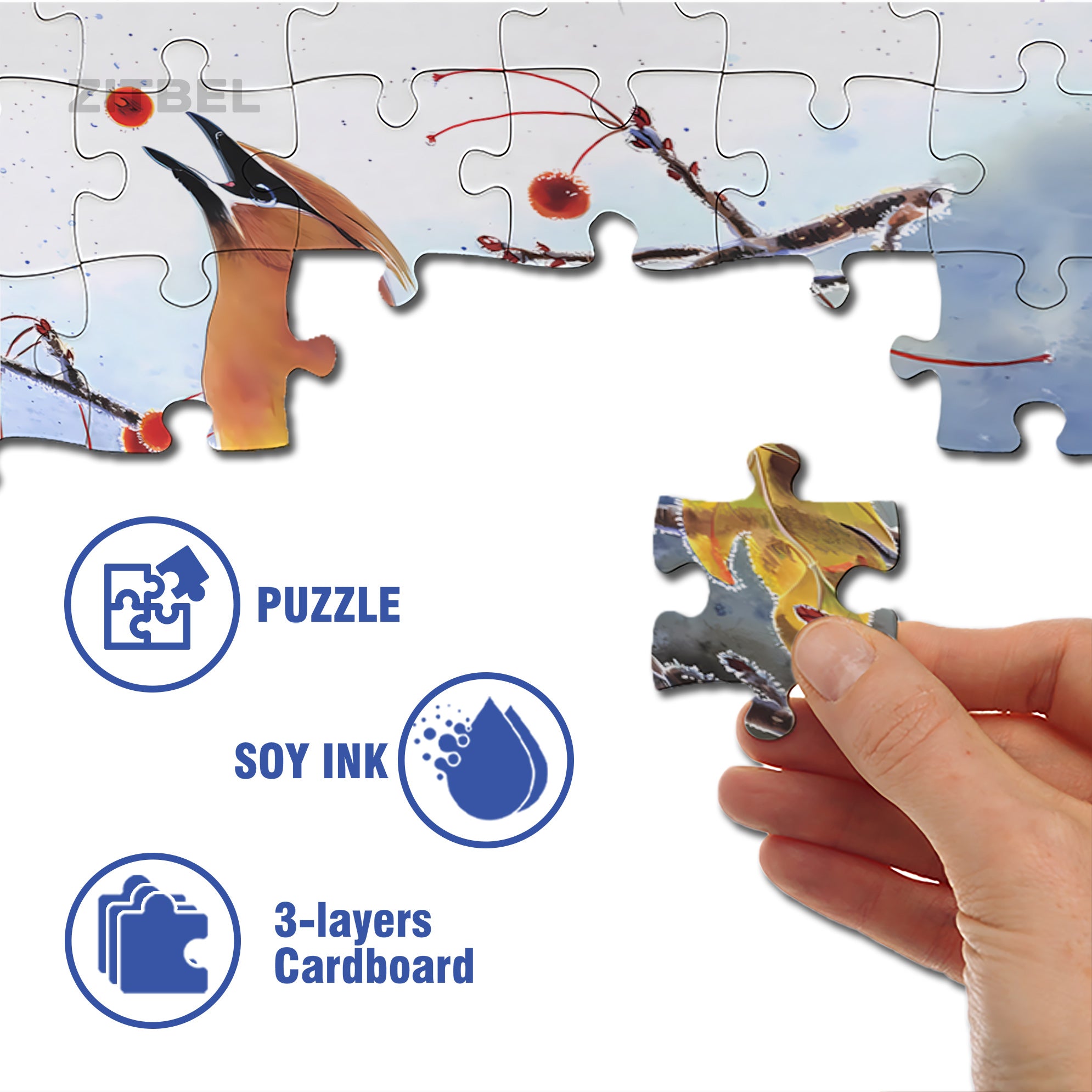 Cedar Waxwing Mini 500pcs/1000pcs Jigsaw Puzzle, Scratch-Resistant, Interactive Family Game & Brain-Boosting DIY Decor, Perfect for Halloween, Christmas & New Year Gifts, Family Puzzle Game