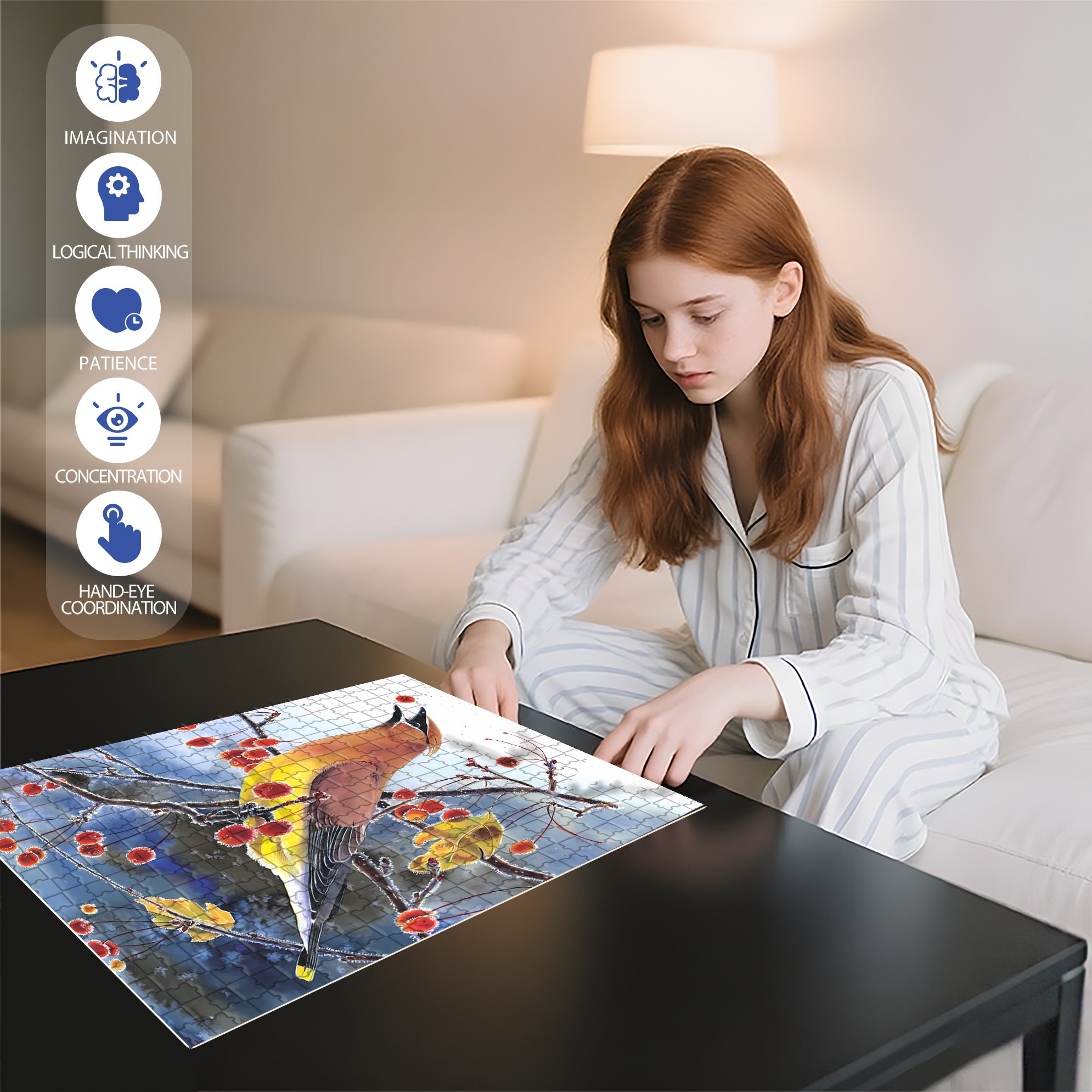 Cedar Waxwing Mini 500pcs/1000pcs Jigsaw Puzzle, Scratch-Resistant, Interactive Family Game & Brain-Boosting DIY Decor, Perfect for Halloween, Christmas & New Year Gifts, Family Puzzle Game