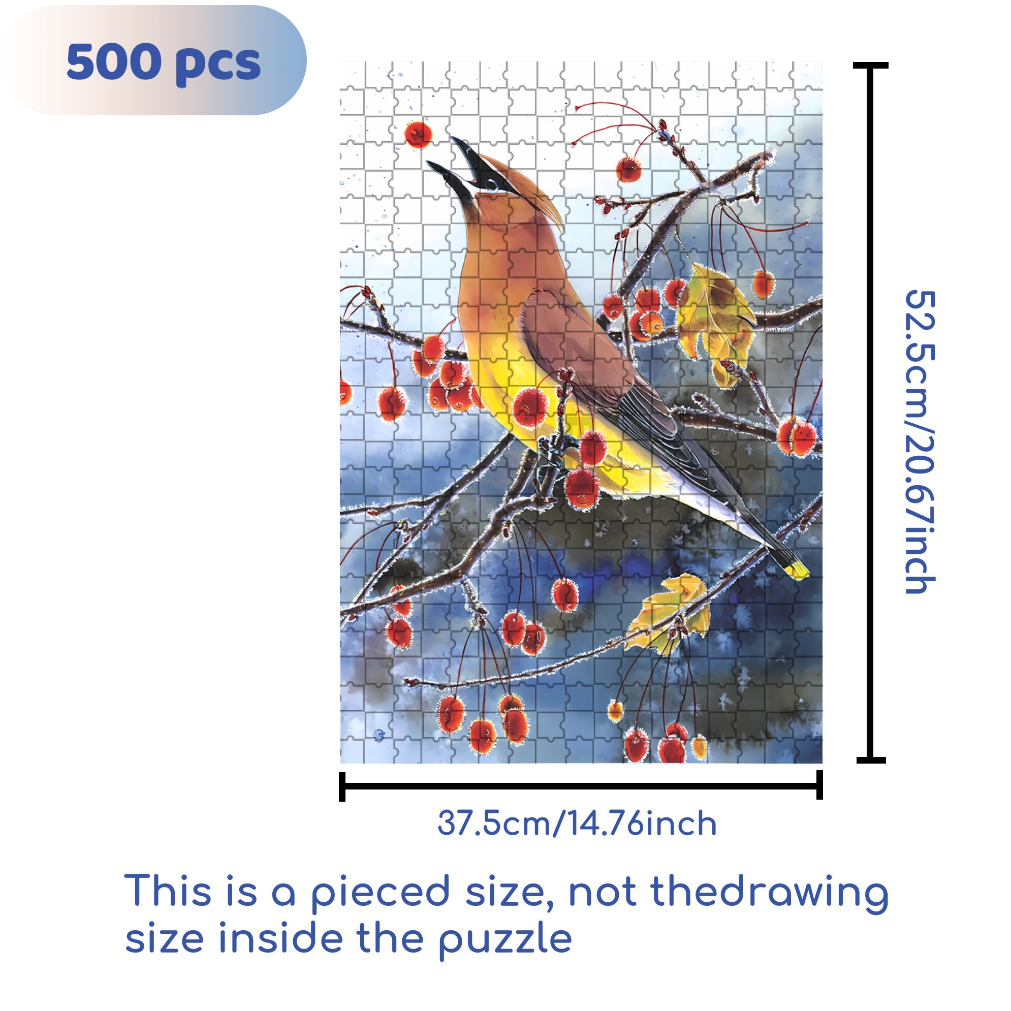 Cedar Waxwing Mini 500pcs/1000pcs Jigsaw Puzzle, Scratch-Resistant, Interactive Family Game & Brain-Boosting DIY Decor, Perfect for Halloween, Christmas & New Year Gifts, Family Puzzle Game